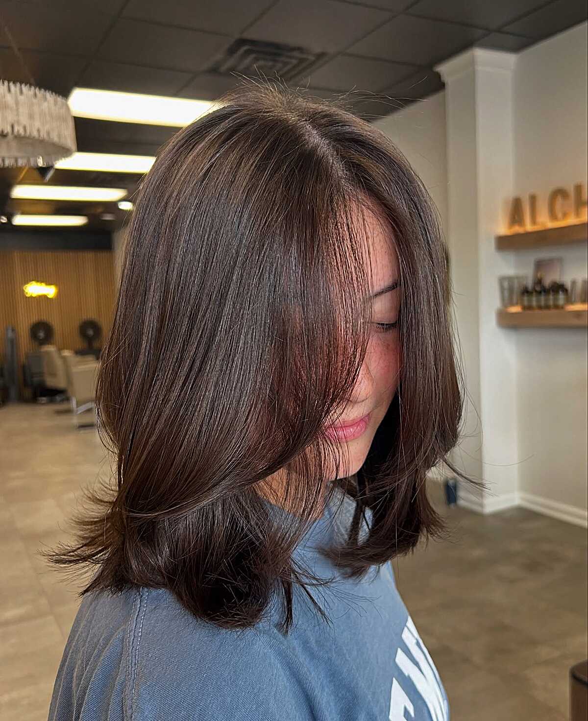 Rich chocolate brown blowout with subtle internal layers