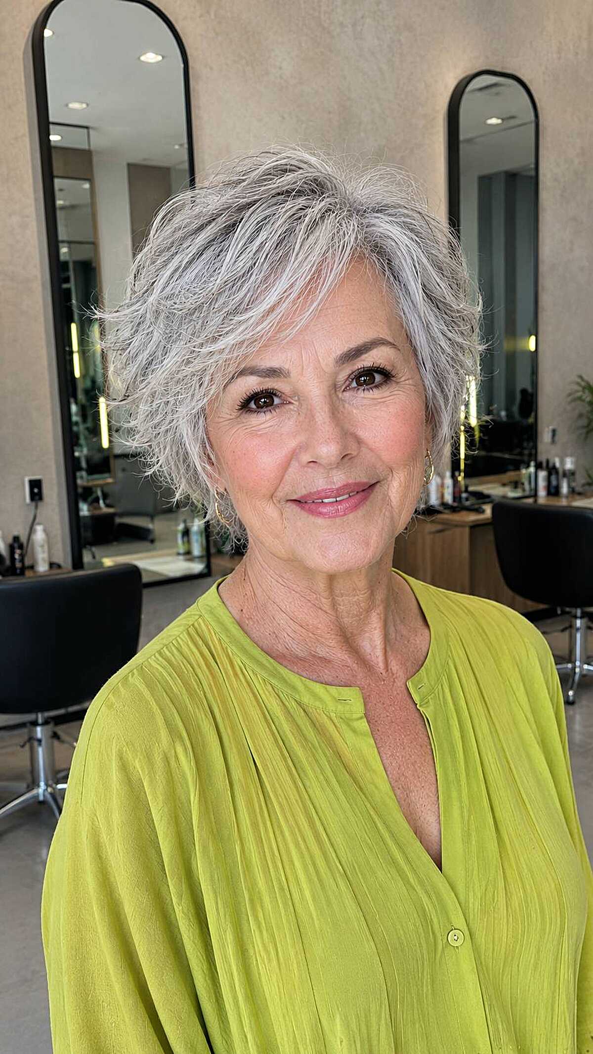 Short wavy silver gray crop with tousled texture