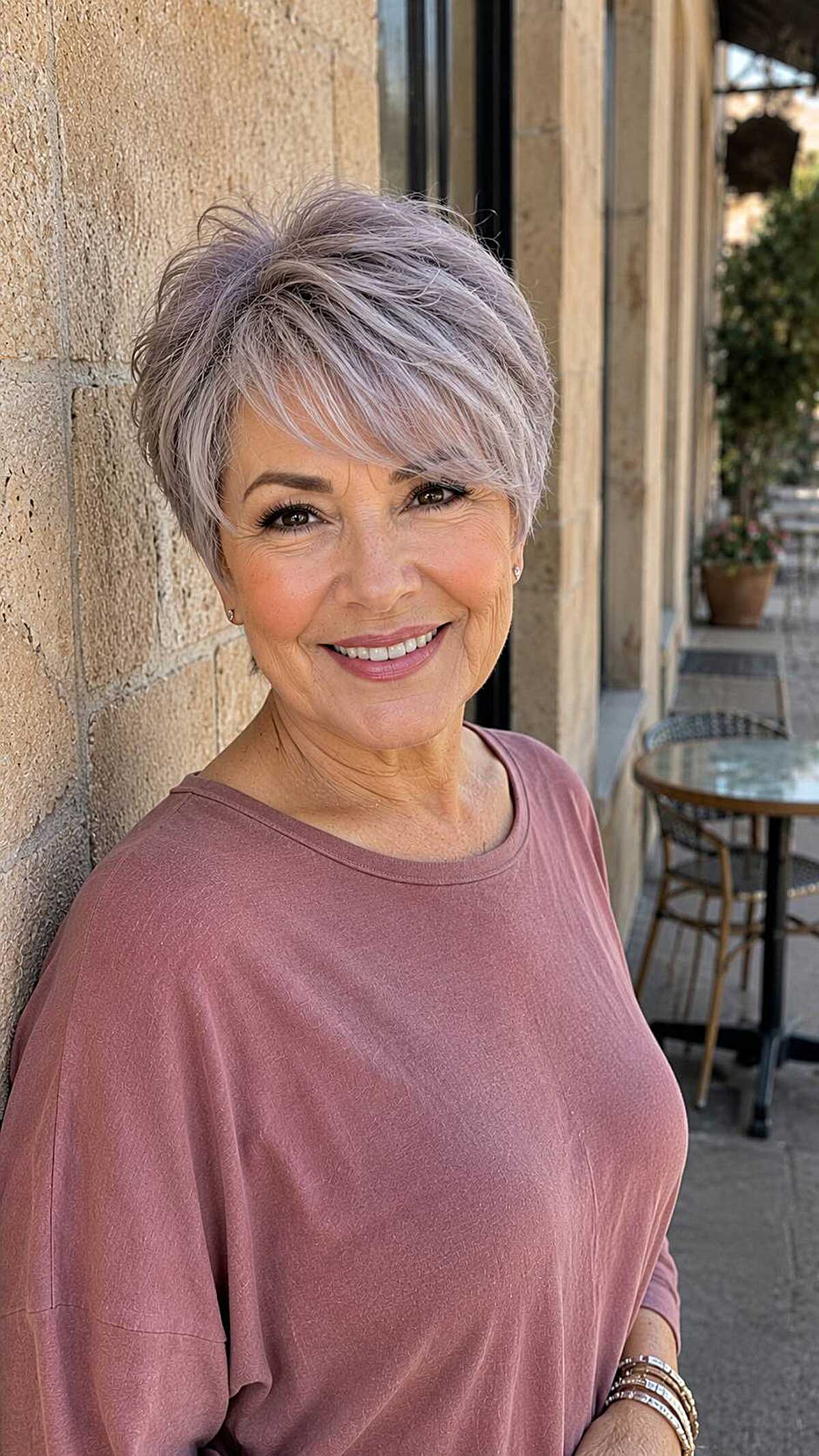 Short pixie with silver lavender tones and piecey texture