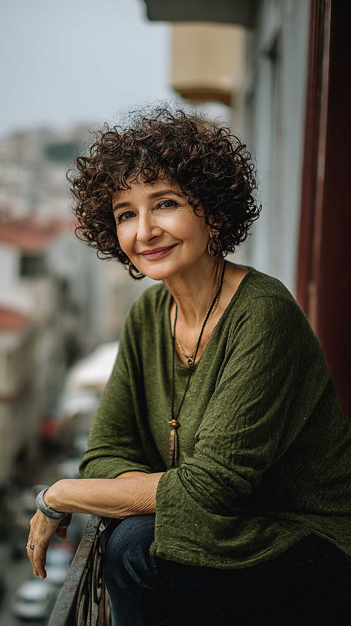 Short dark brown curly shag with tight defined curls