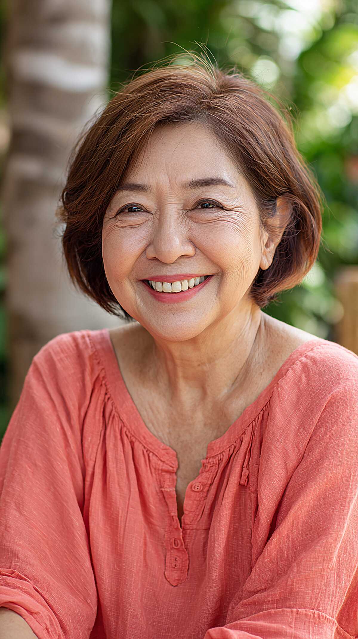 Warm brunette chin-length bob with gentle movement