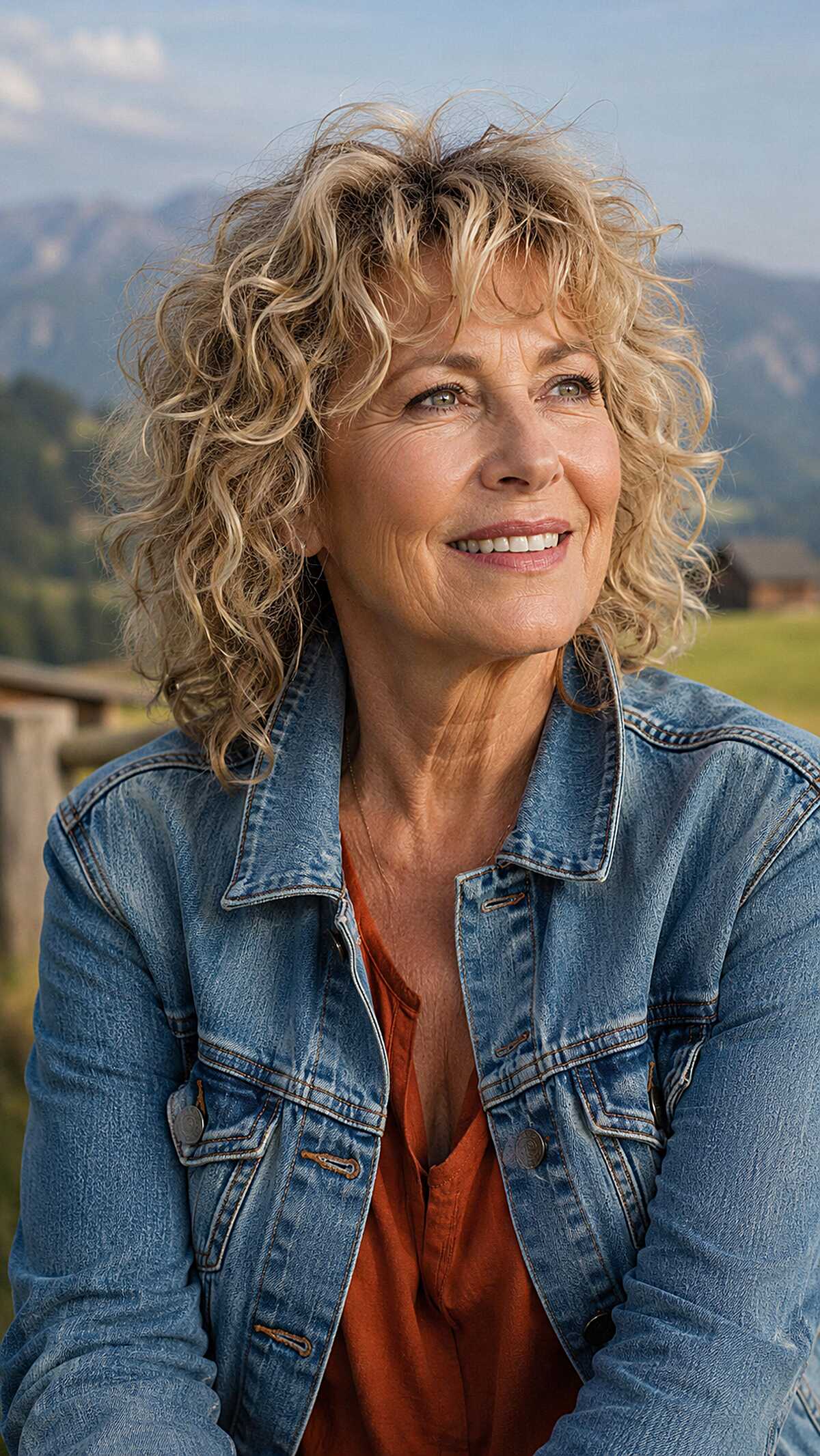 Windswept blonde wavy shag with natural sun highlights
