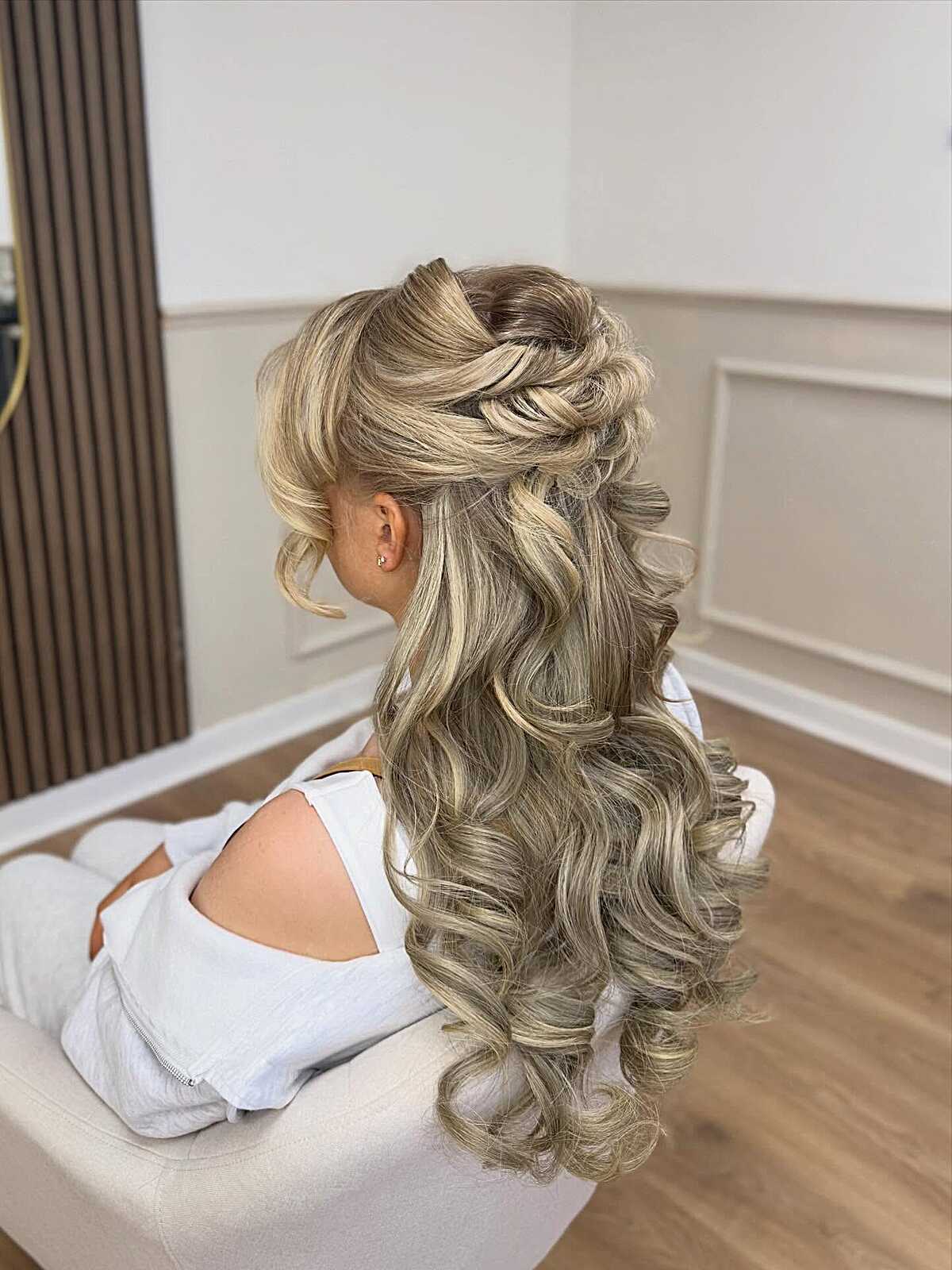 Ash Blonde Voluminous Textured Waves Half Up