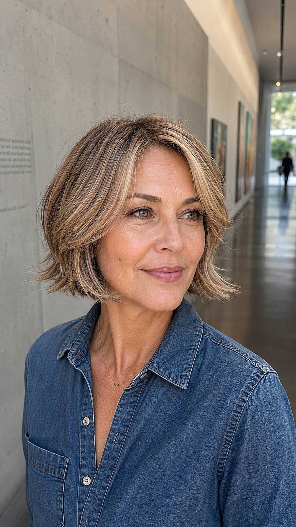 Bronde textured chin-length bob with piecey layers