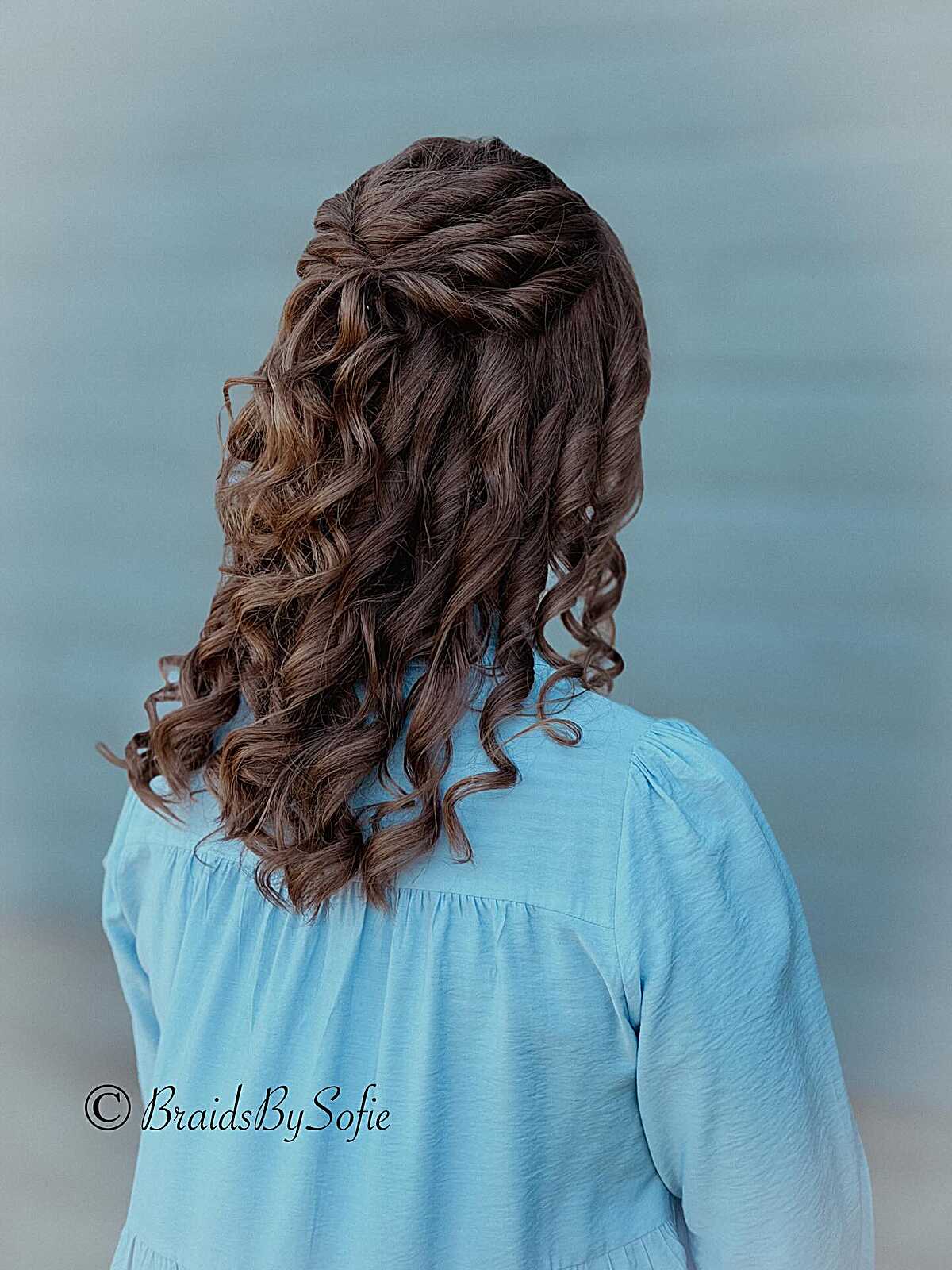 Brunette Ringlets with Twisted Crown Half Up