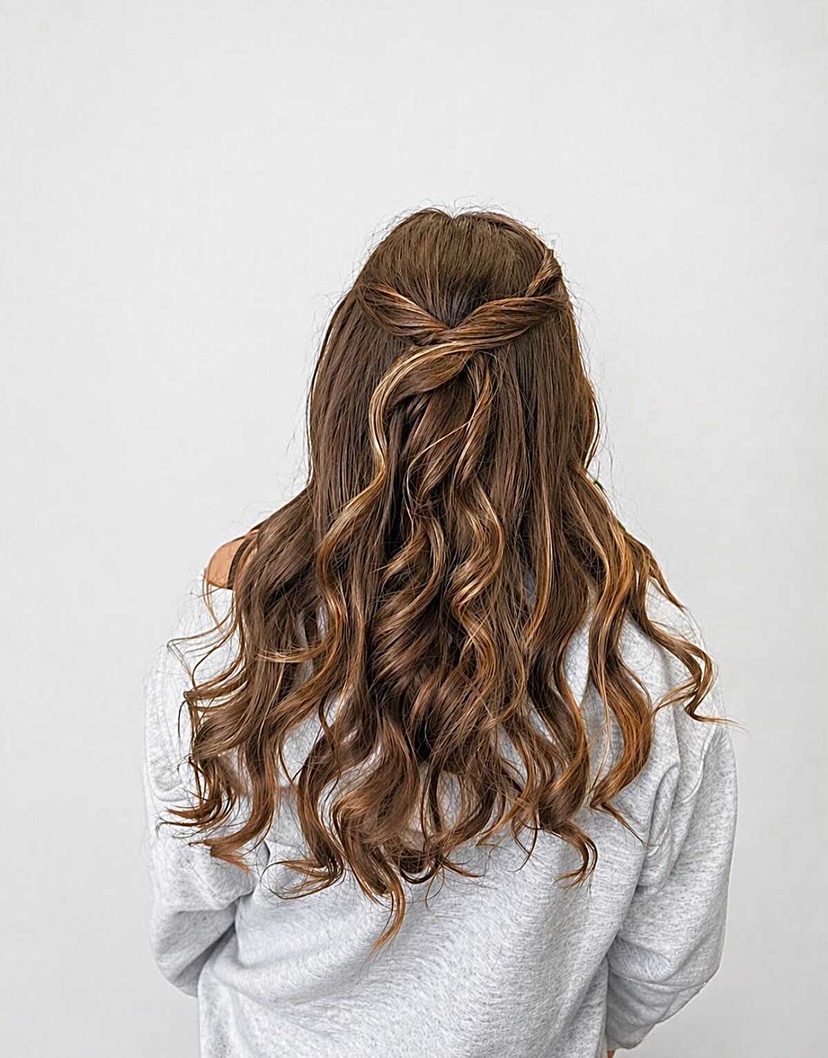 Casual Twist Back on Warm Brunette Waves