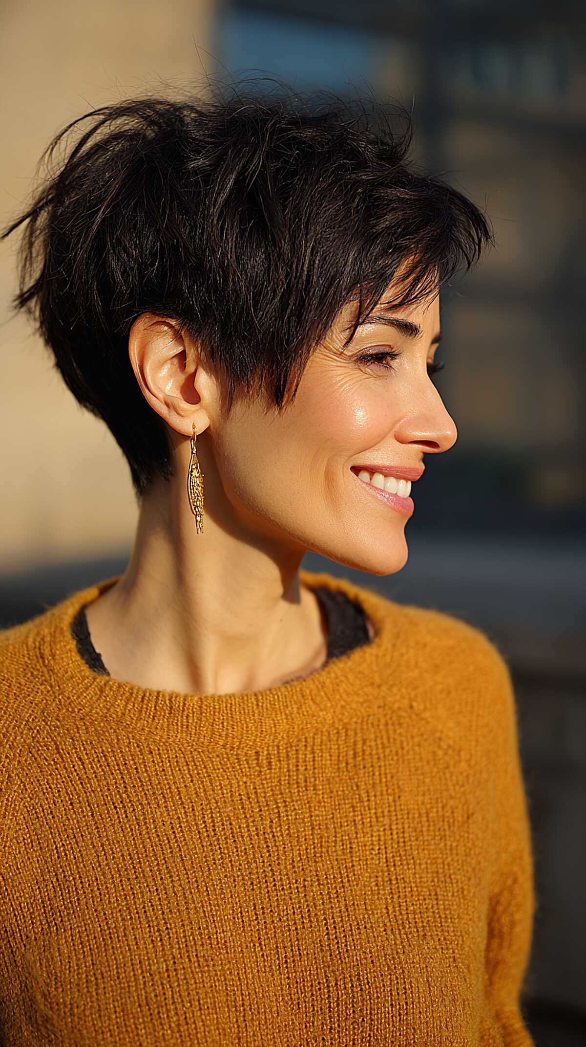 Dark choppy angled pixie with piecey crown texture