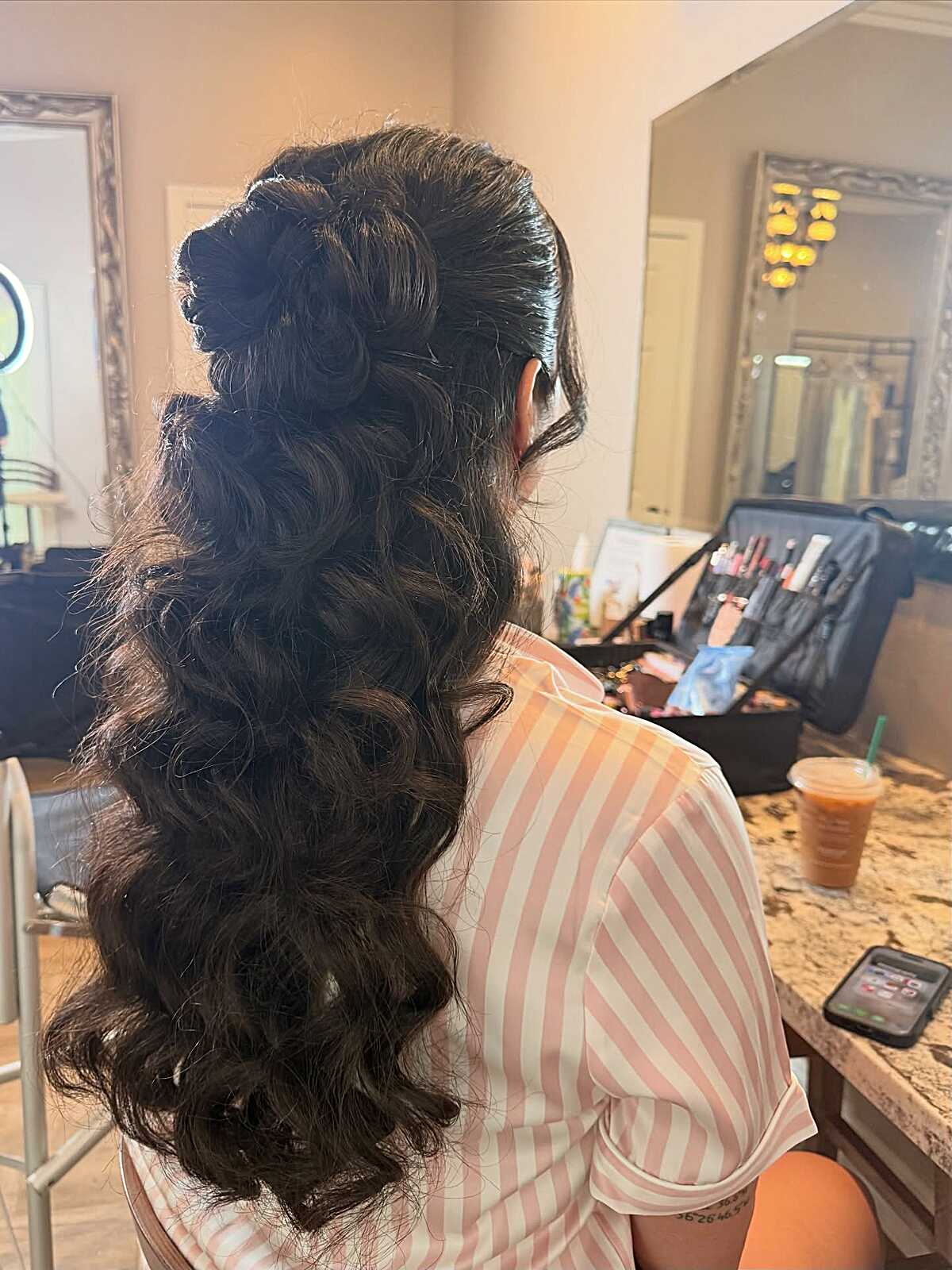 Dramatic Volume Half Up with Dark Loose Curls