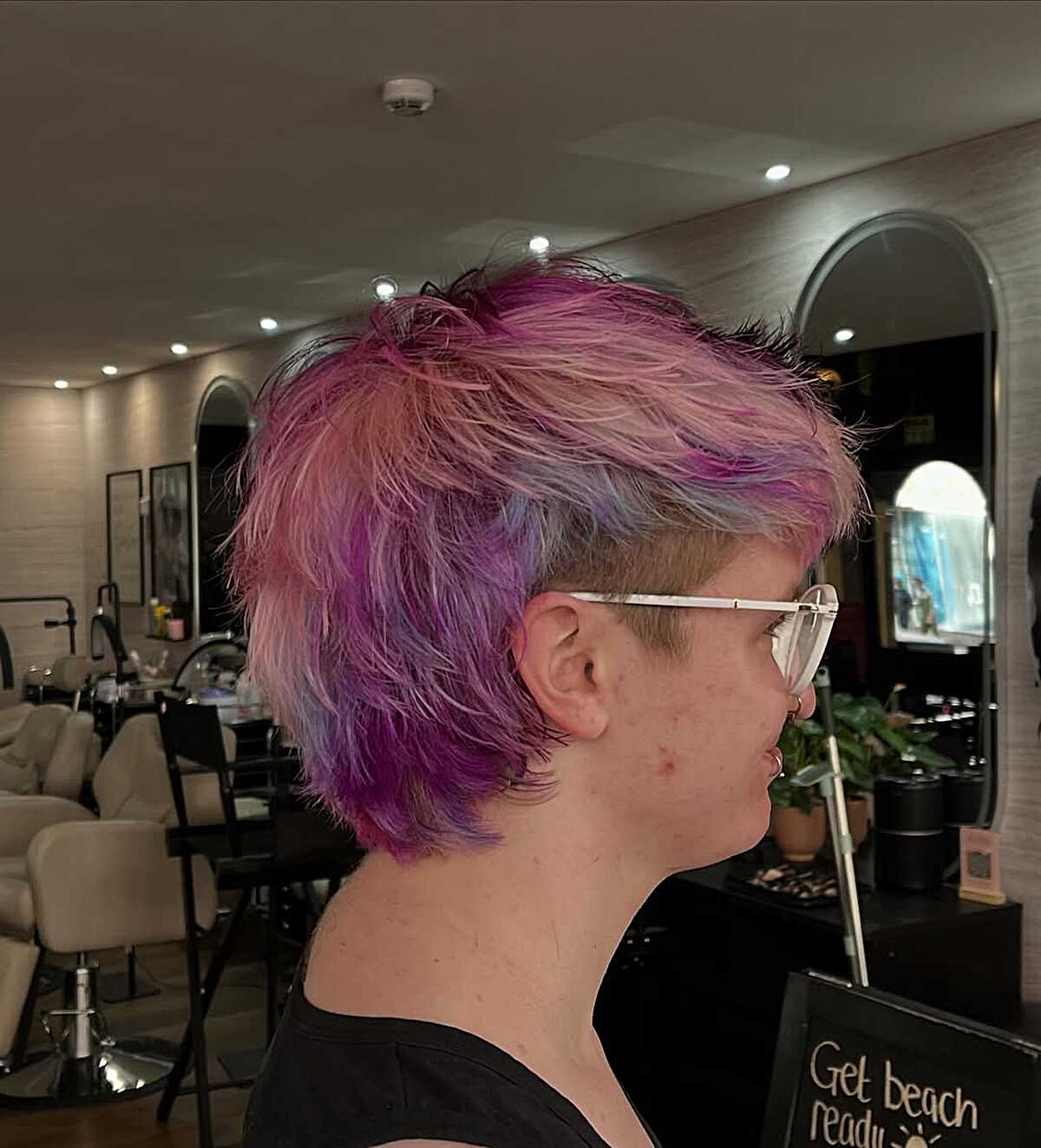 Pink and purple feathered pixie shag with undercut