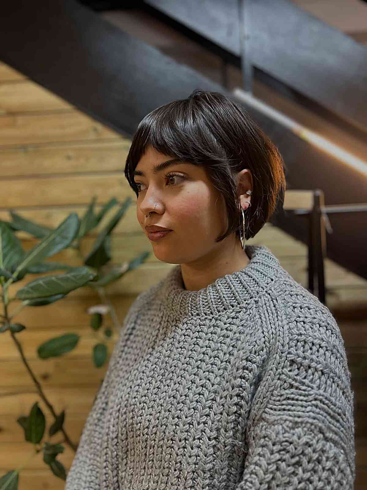 Textured Short Bob with Soft Fringe