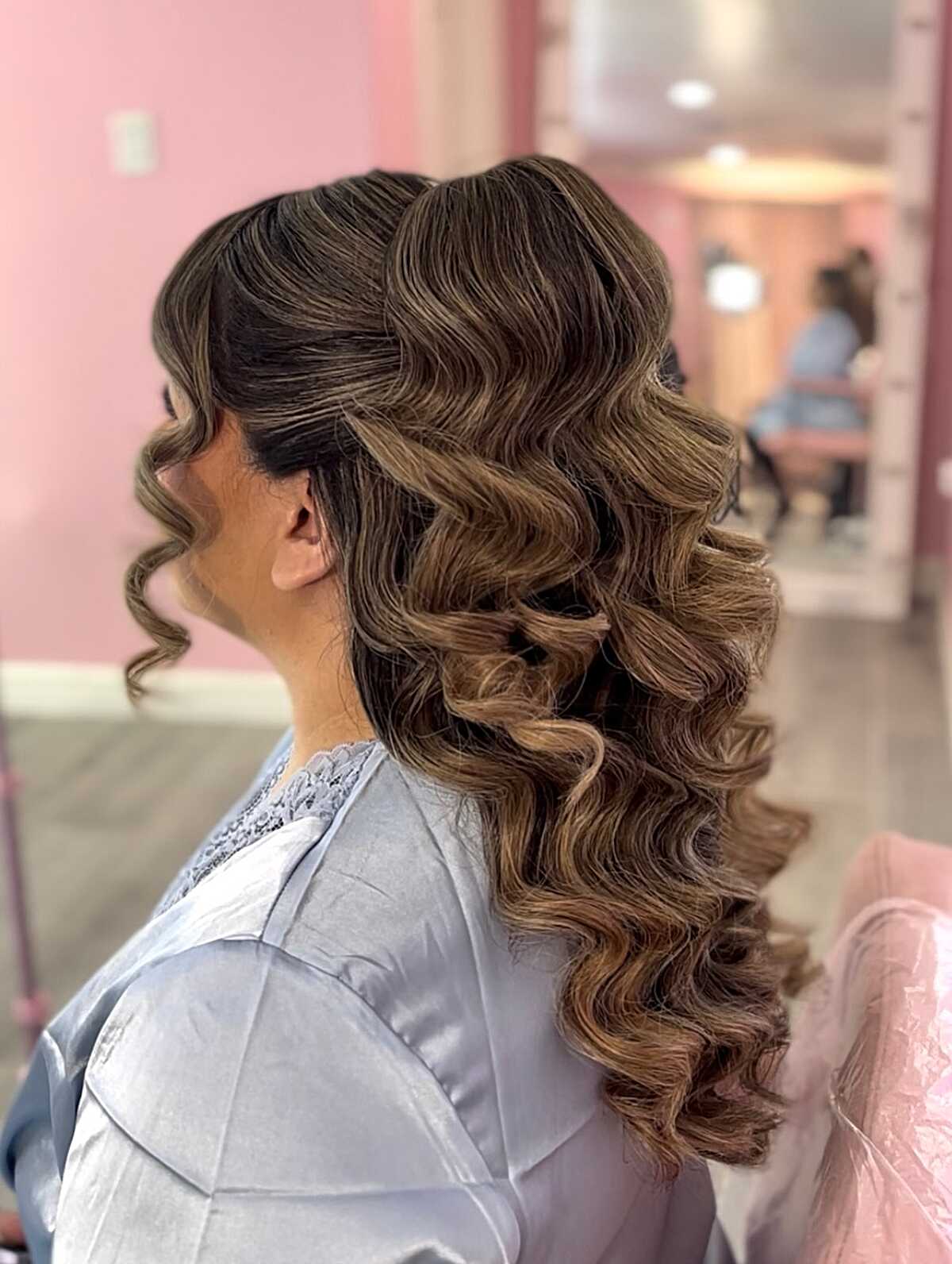 Vintage Inspired Waves Swept to One Side Half Up