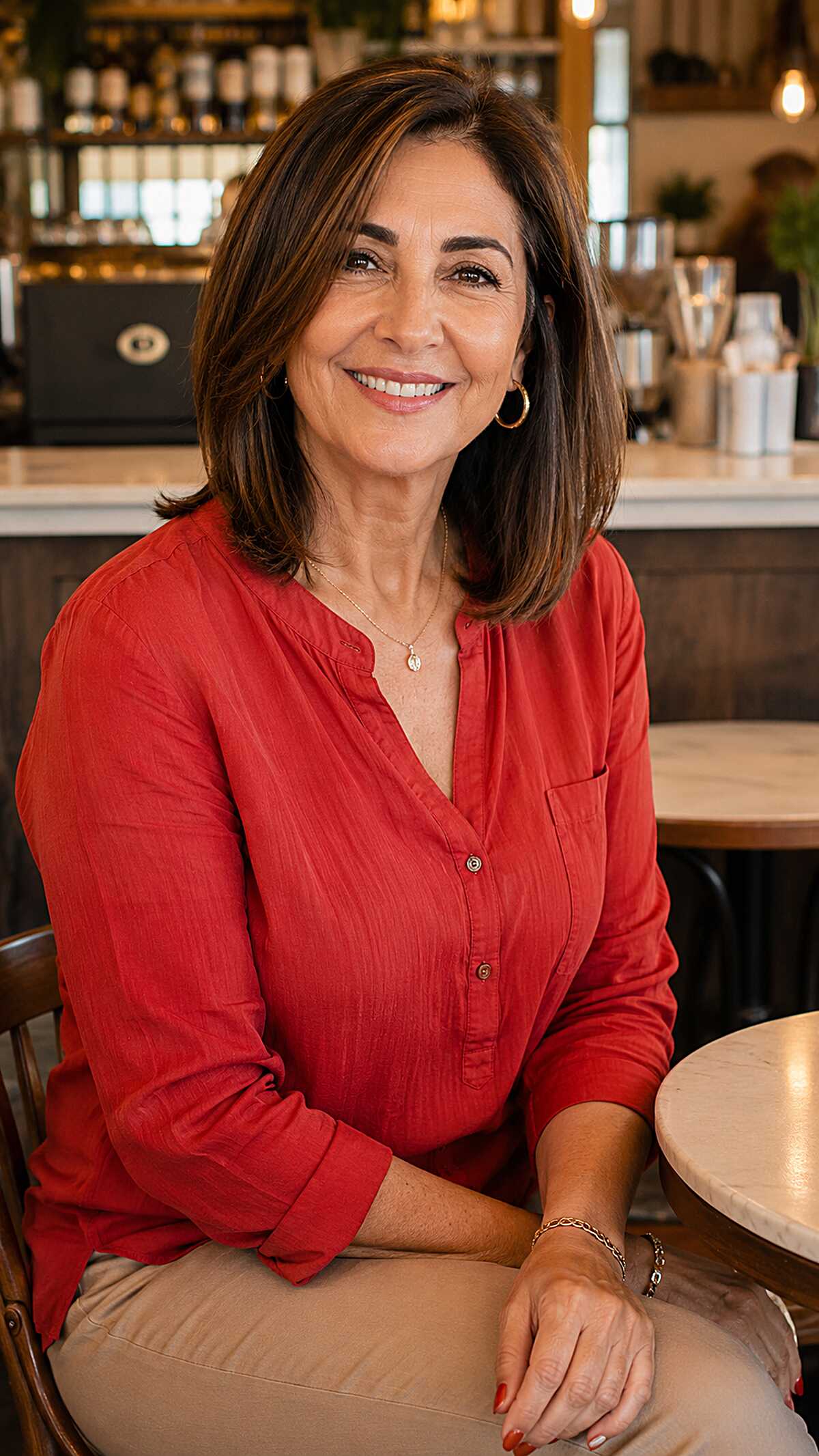 Classic brunette shoulder-length blowout with shine