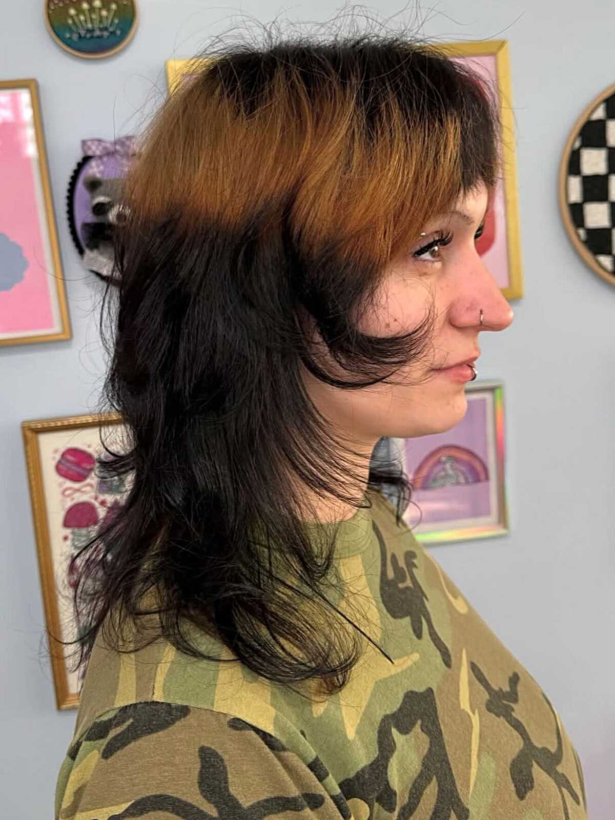 Dark shag with warm copper highlights on top layers