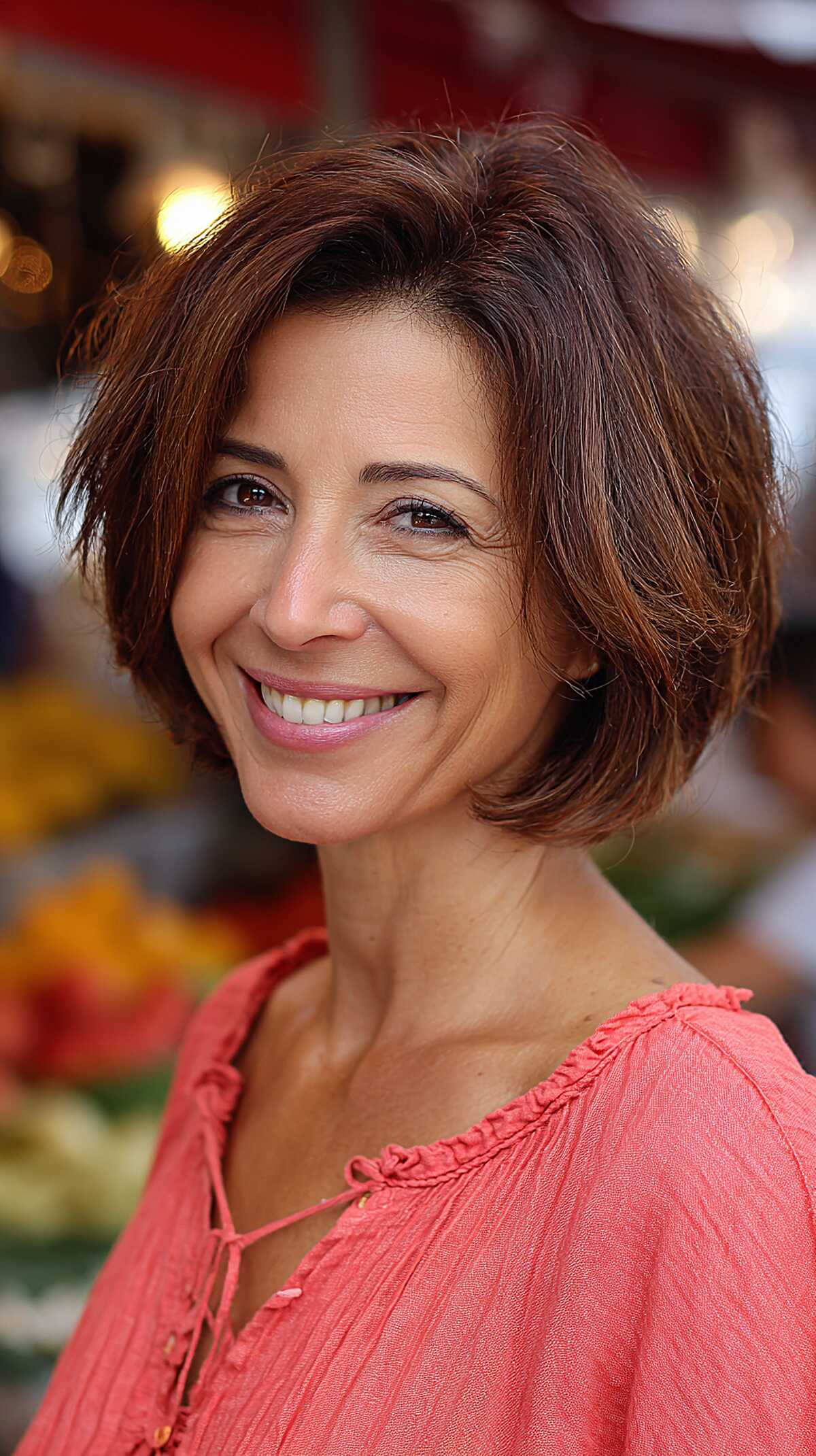 Easy Textured Brunette Chin-Length Bob