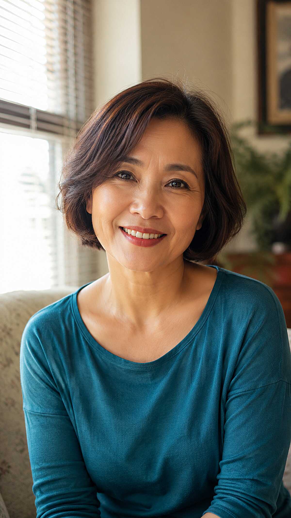 Soft Dark Brunette Chin-Length Bob with Side Part