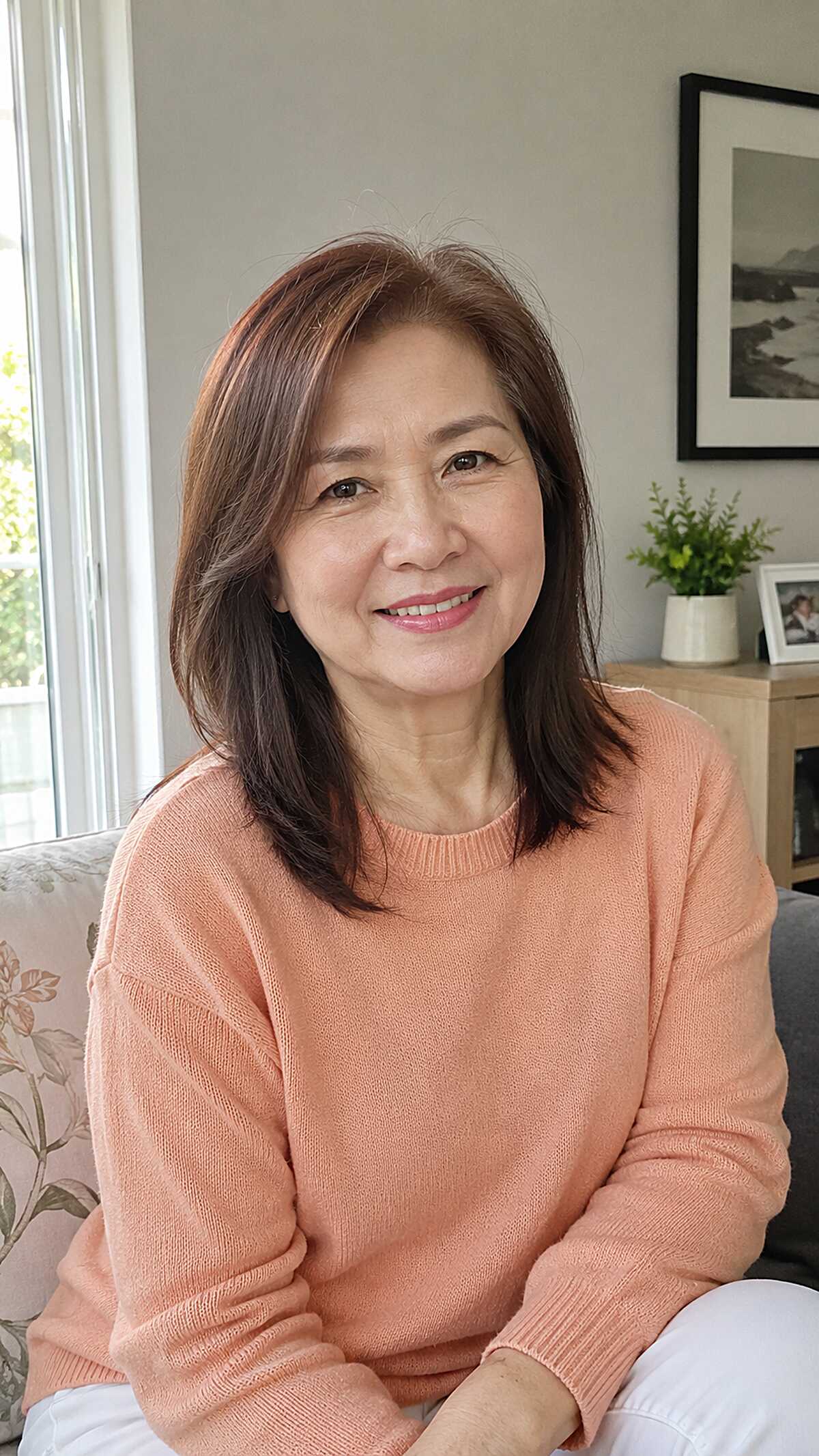Subtle layers in warm dark brown shoulder-length