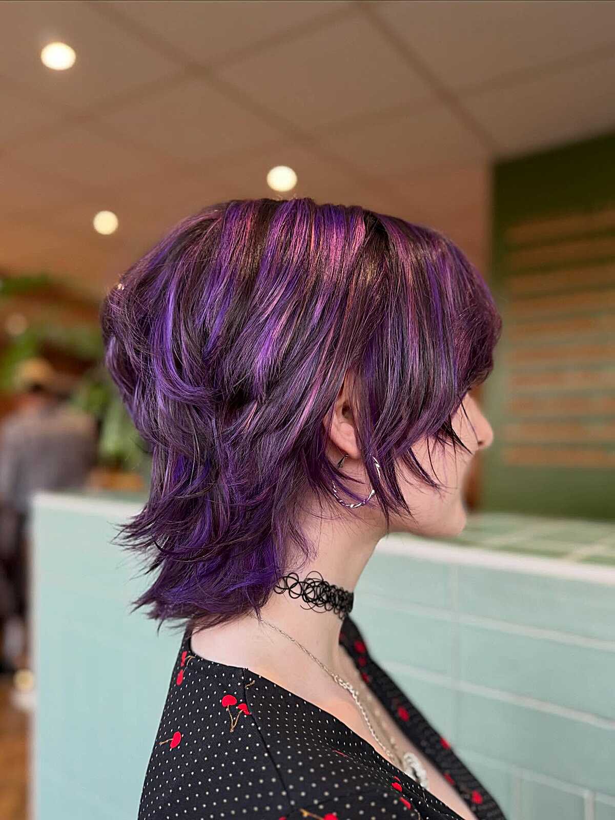 Stacked bob in purple and violet with layered texture