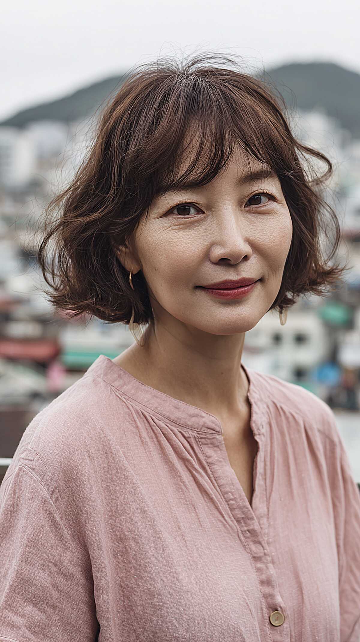 Wavy Chin-Length Bob with Wispy Curtain Bangs