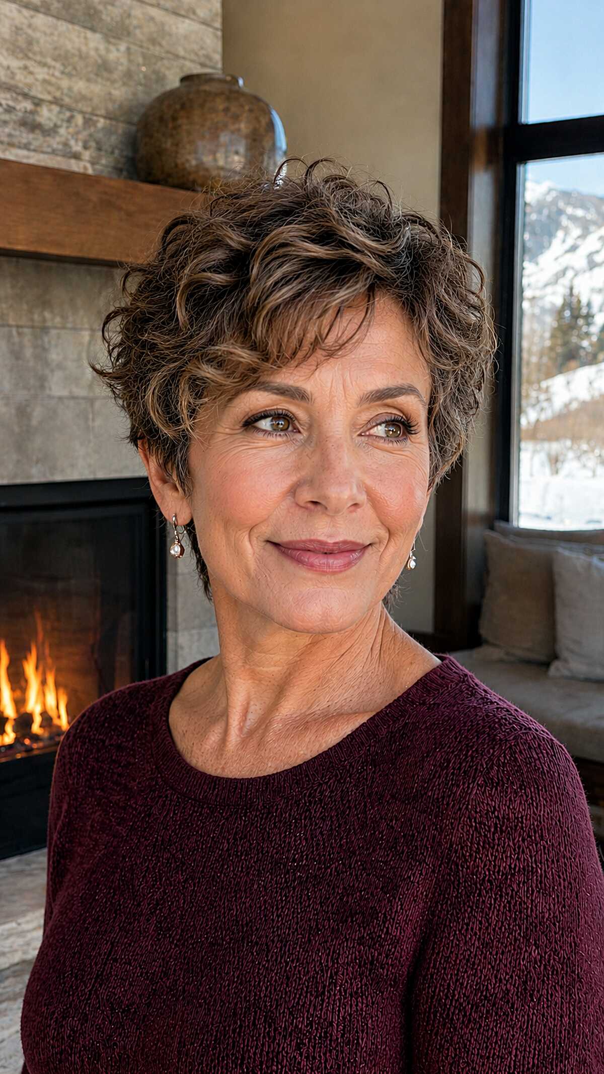 Short wavy pixie crop with natural curly texture