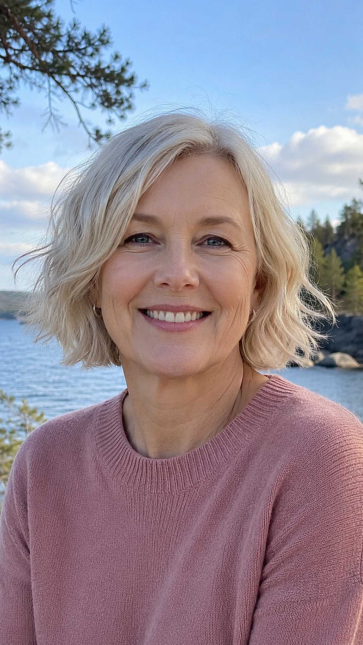 Platinum Blonde Chin-Length Bob with Relaxed Waves