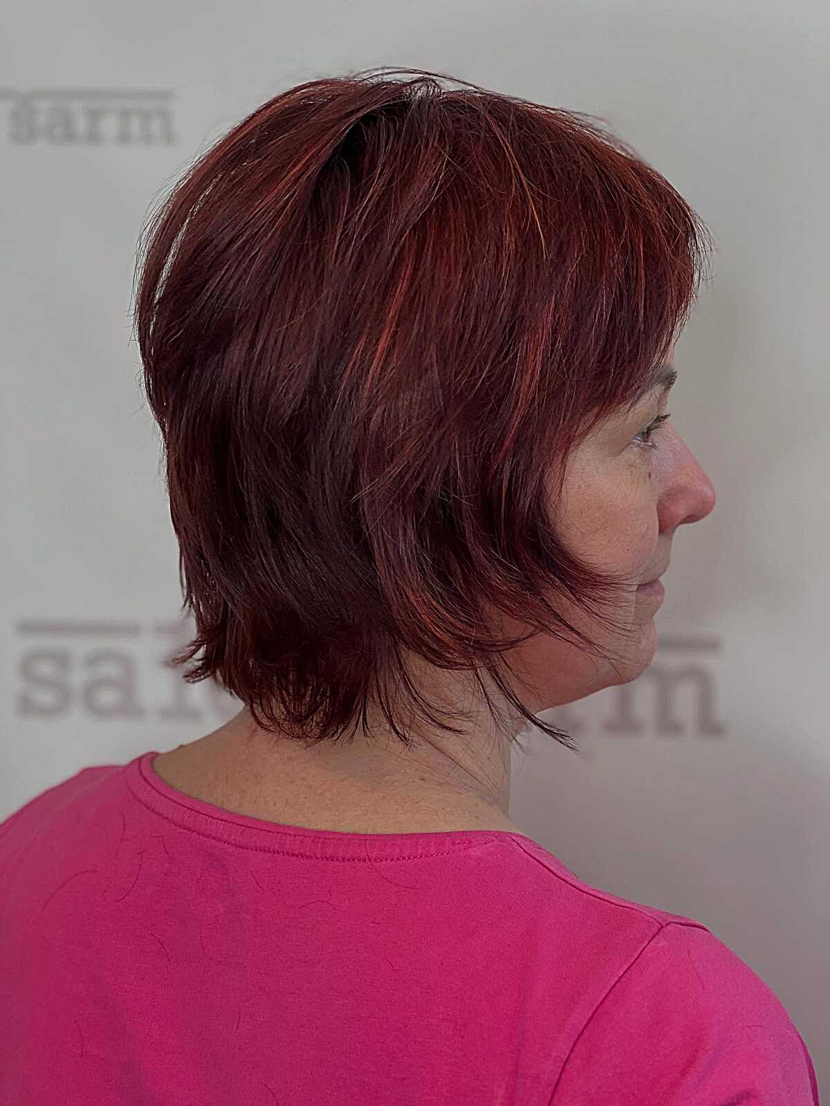 Cherry red layered bixie with textured ends and movement