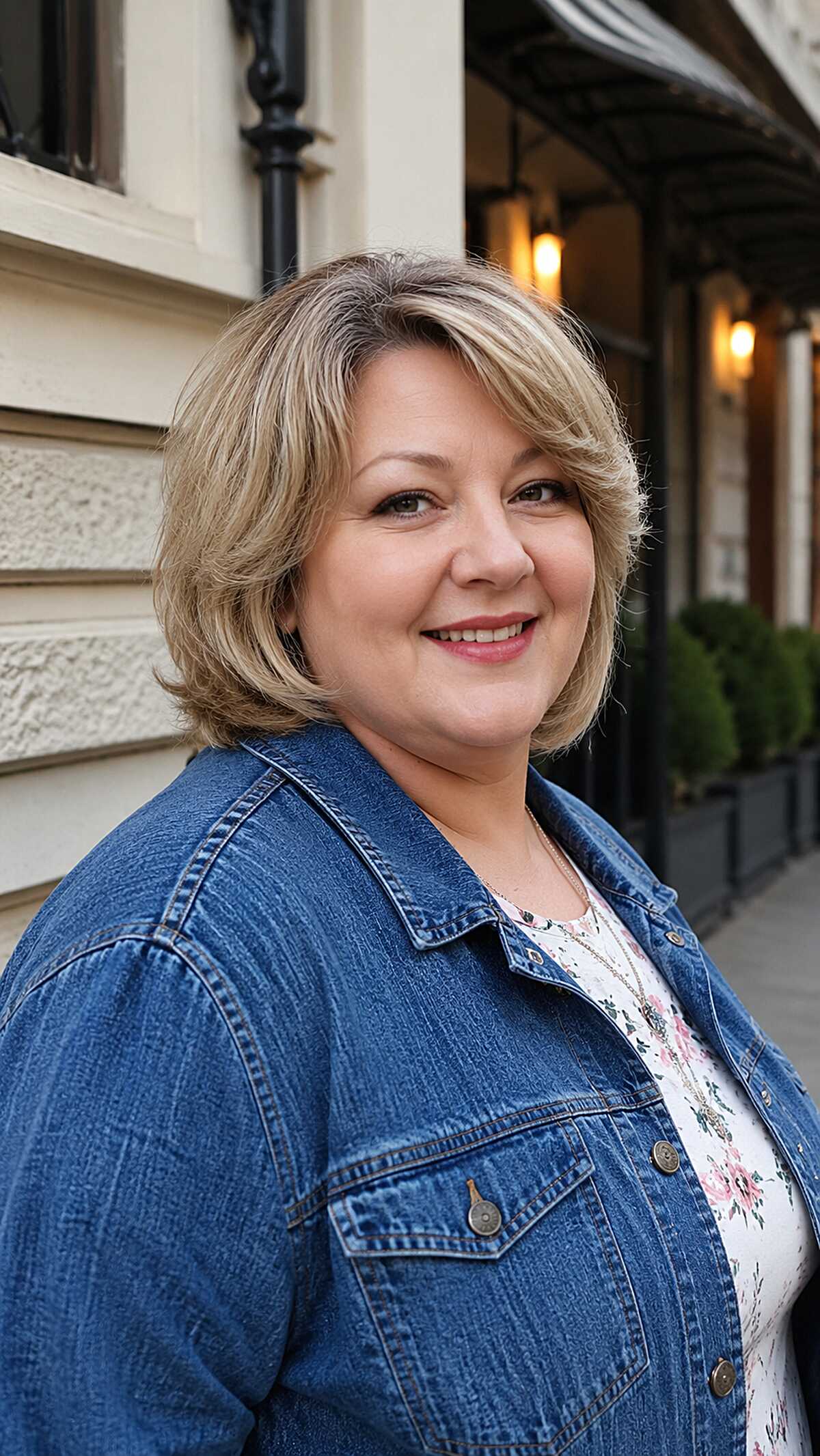 Classic blonde layered chin-length bob with side part