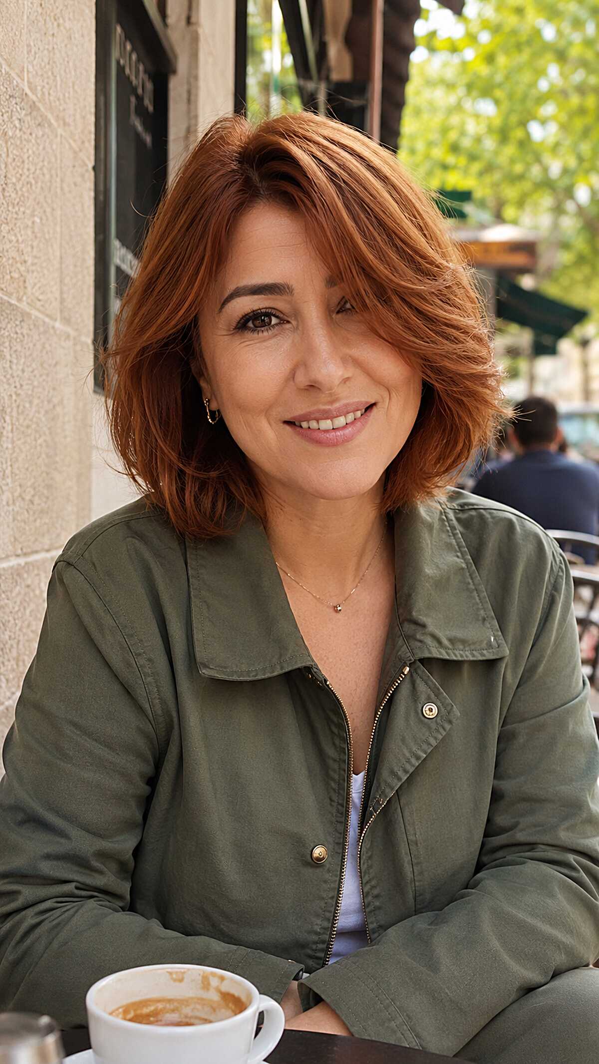 Copper red textured bob with soft feathered layers