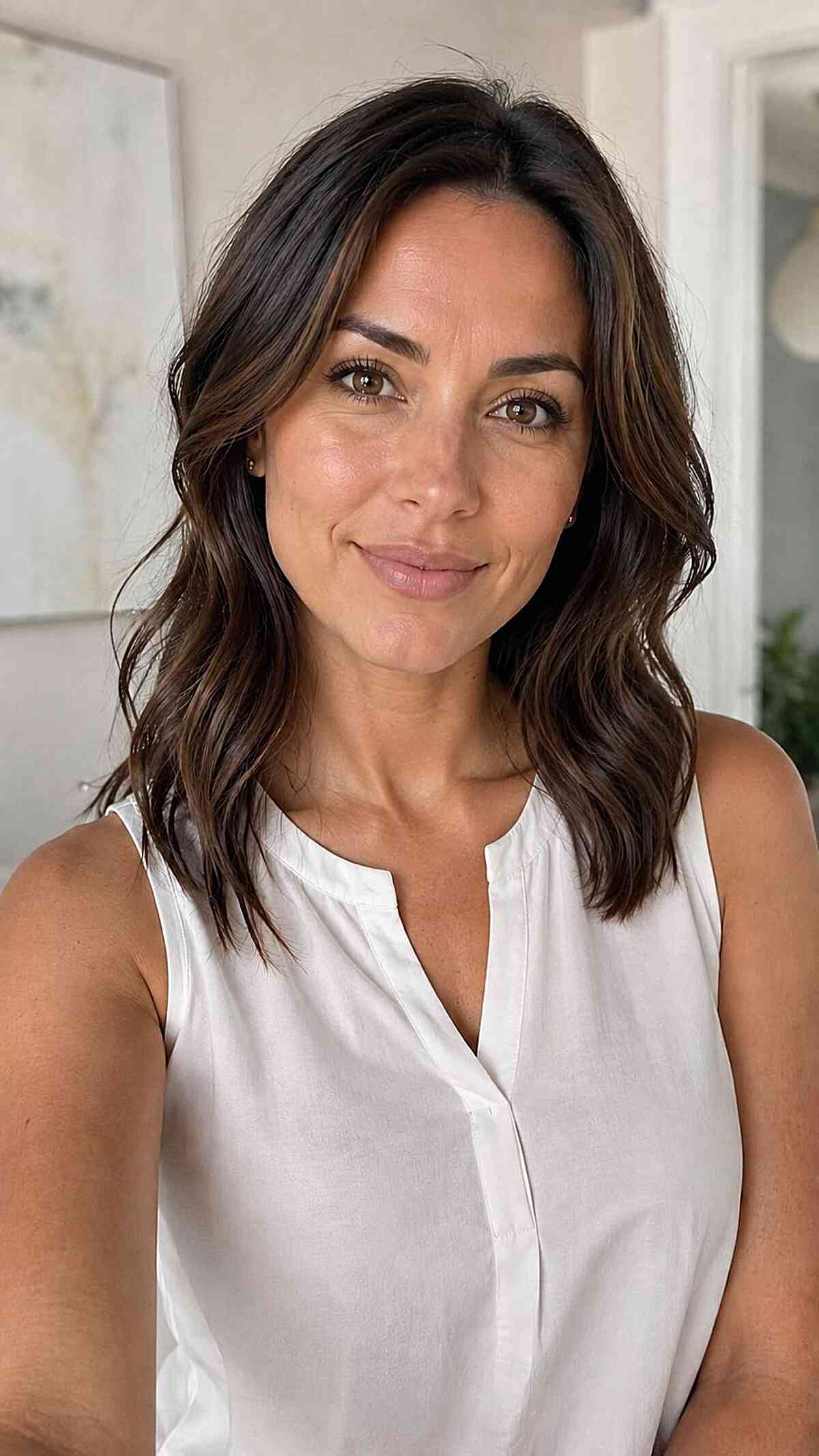 Effortless Wavy Lob for Diamond Face Shapes