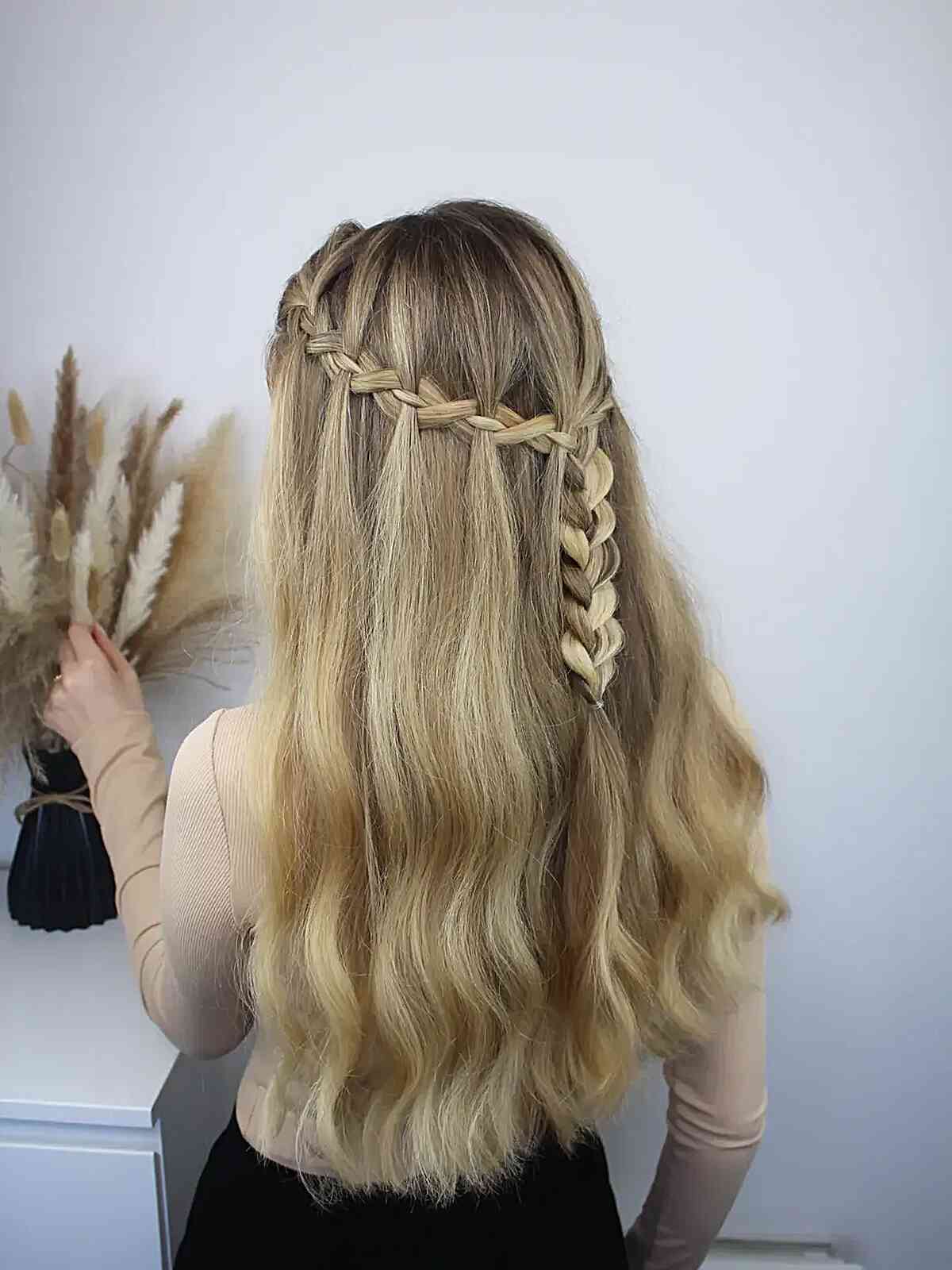Elegant Half-Up Braided Waves