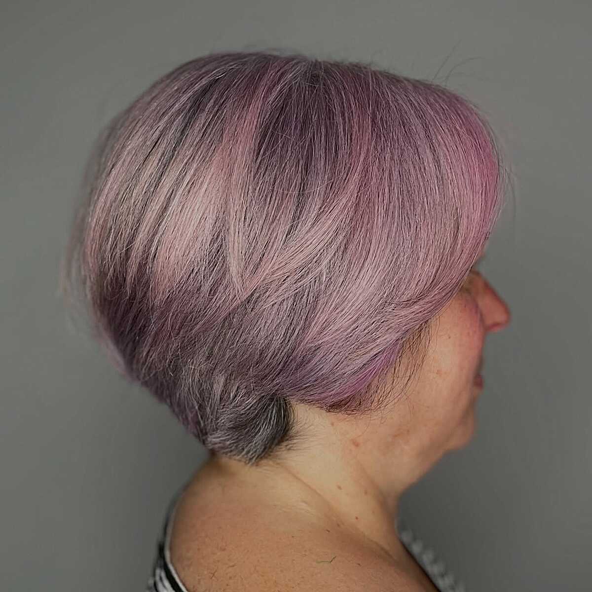 Lavender pink bixie overlay on natural gray hair