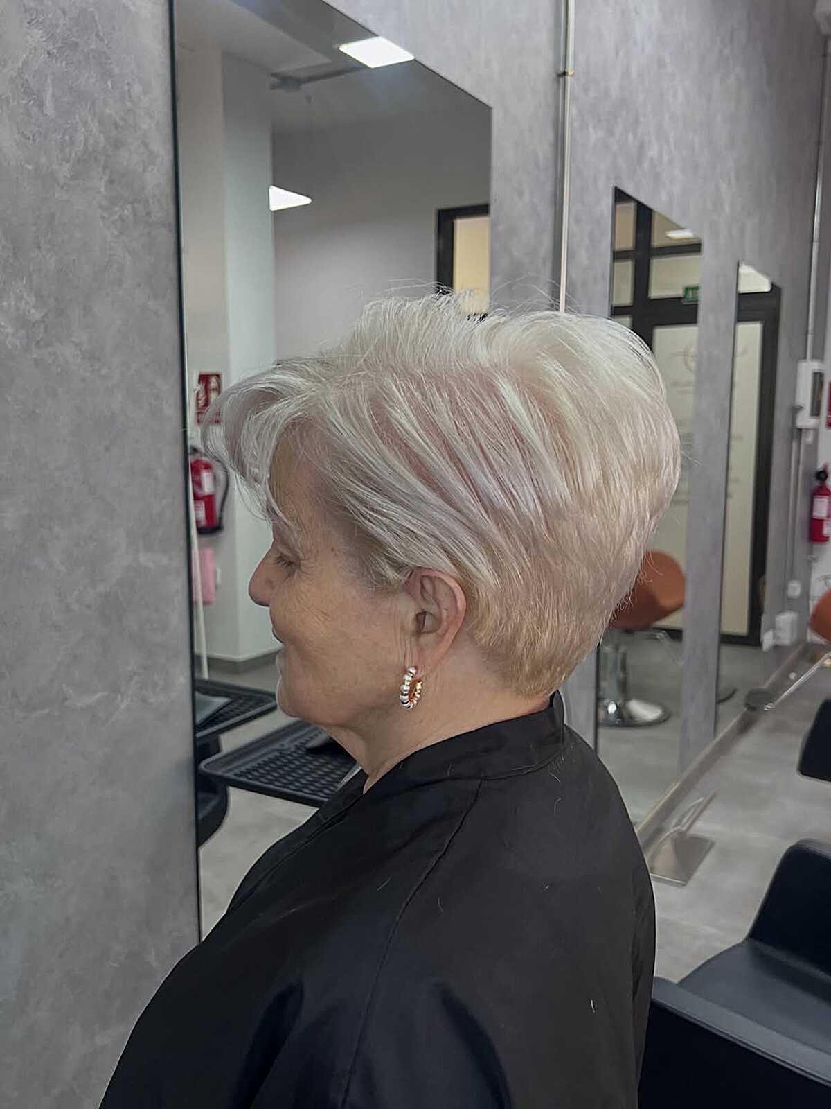 Platinum white swept-back bixie with crown height