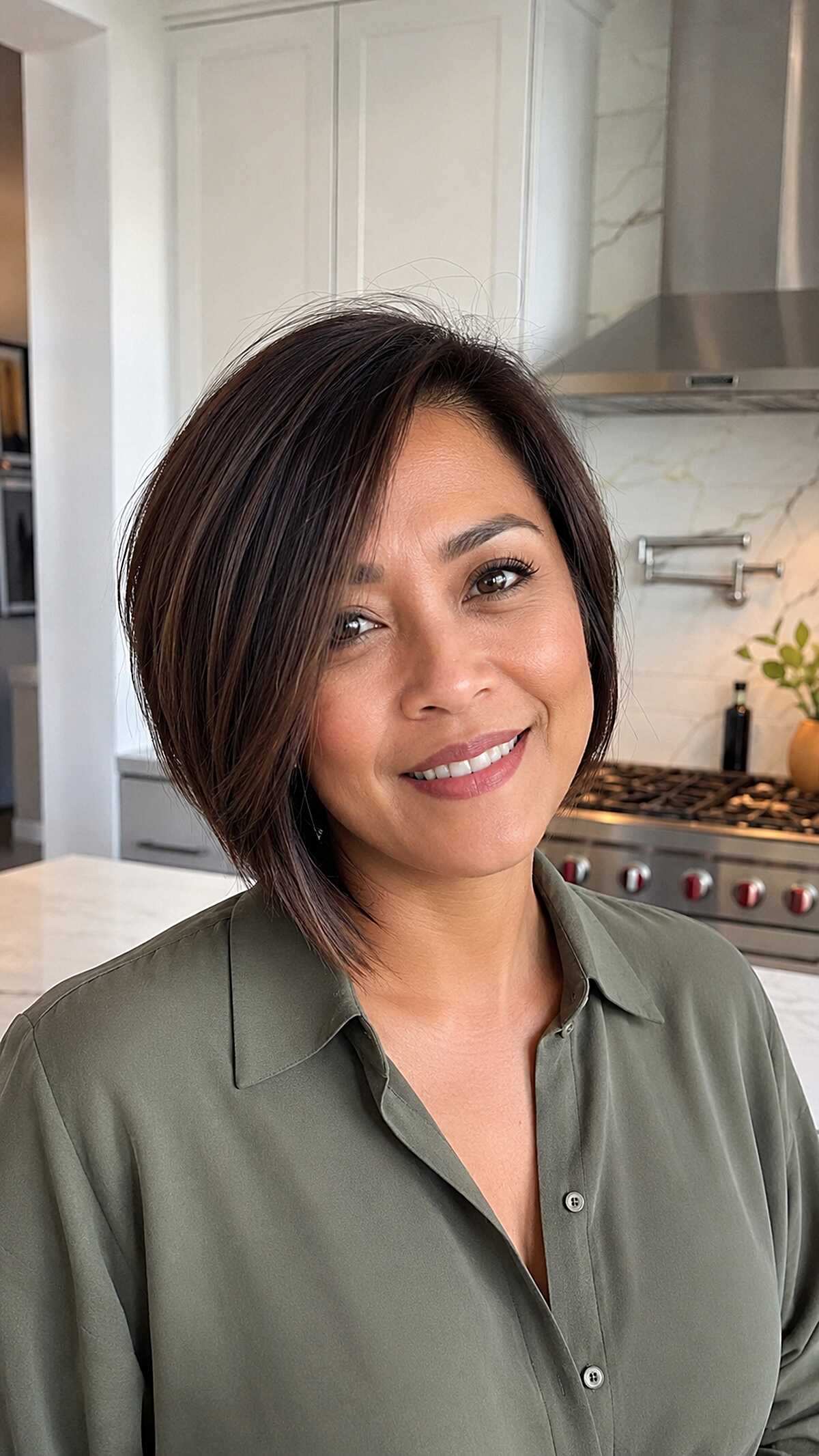 Polished graduated brunette asymmetrical bob