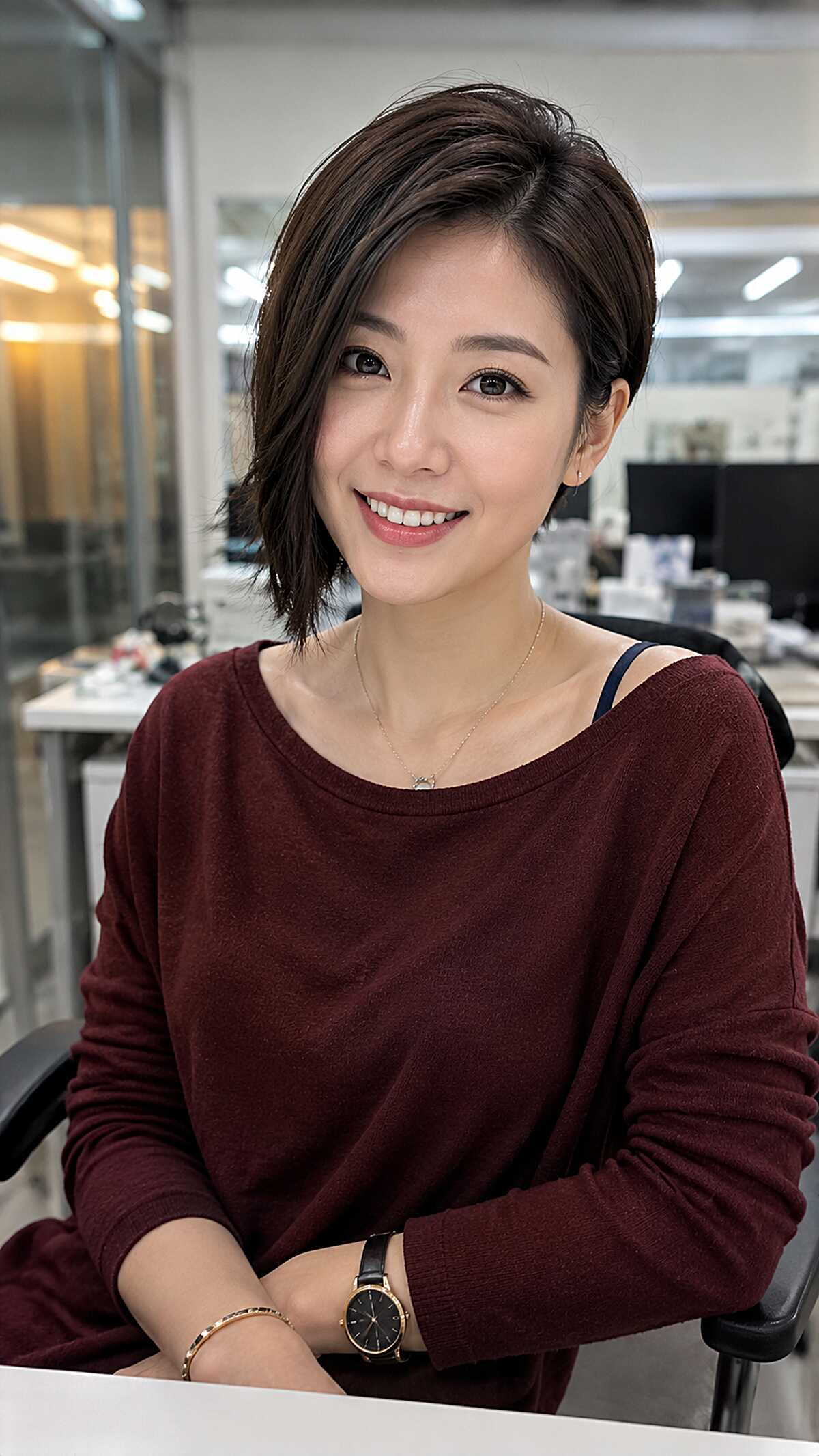 Sleek dark side-swept asymmetrical bob