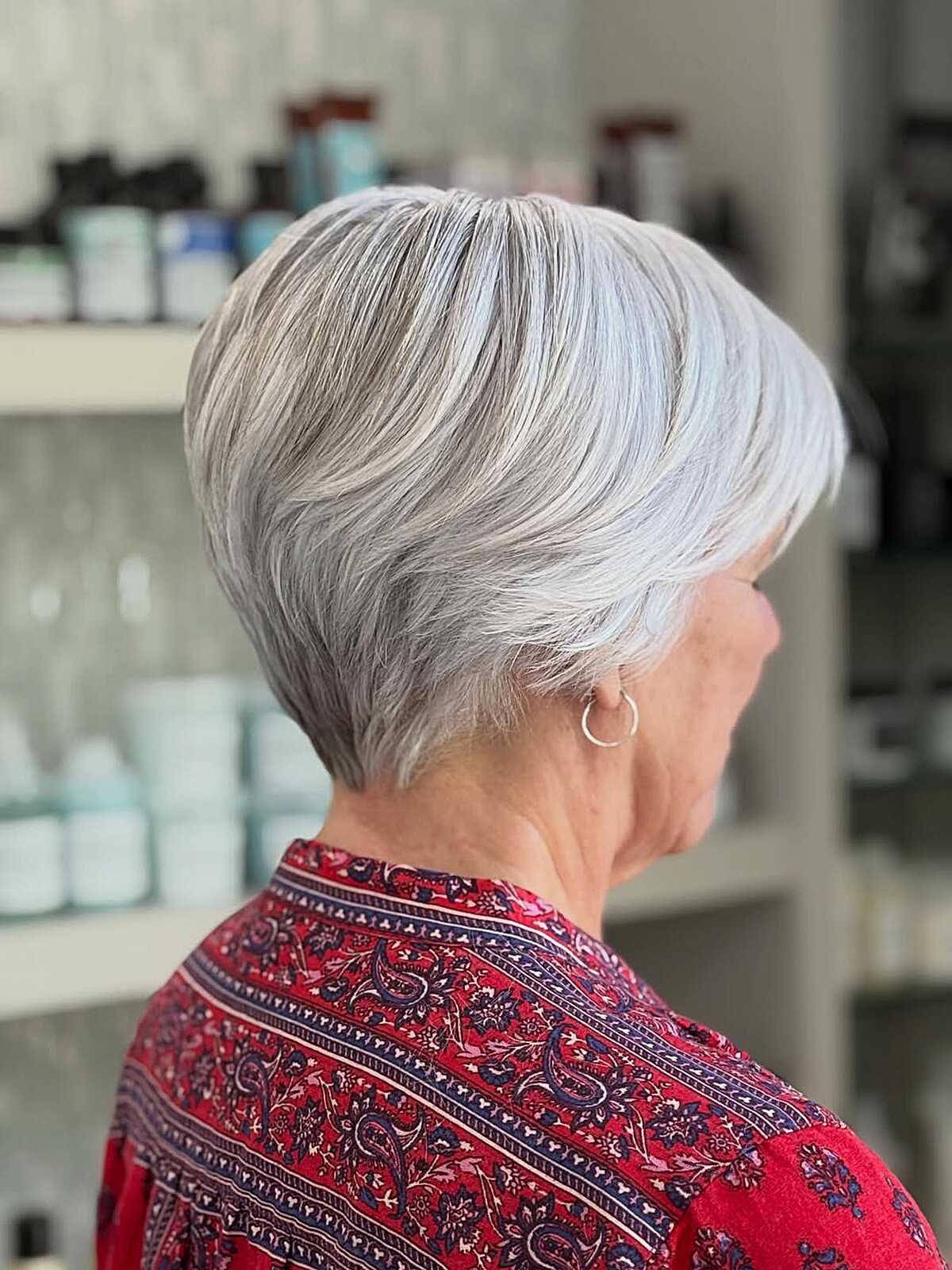 Silver white bixie with layered feathered nape