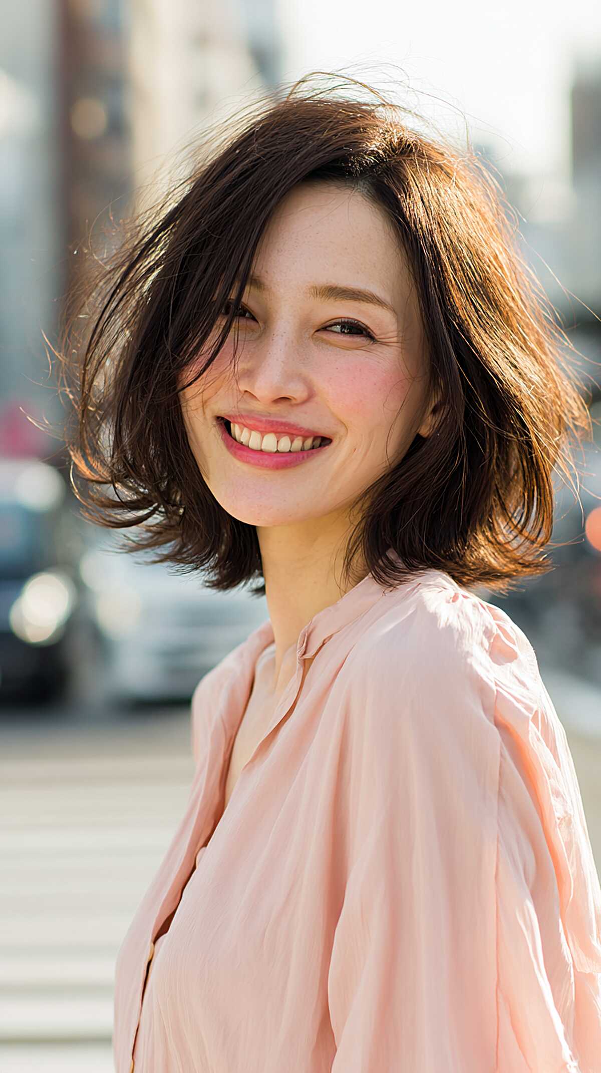Dark textured bob with light ends and soft movement