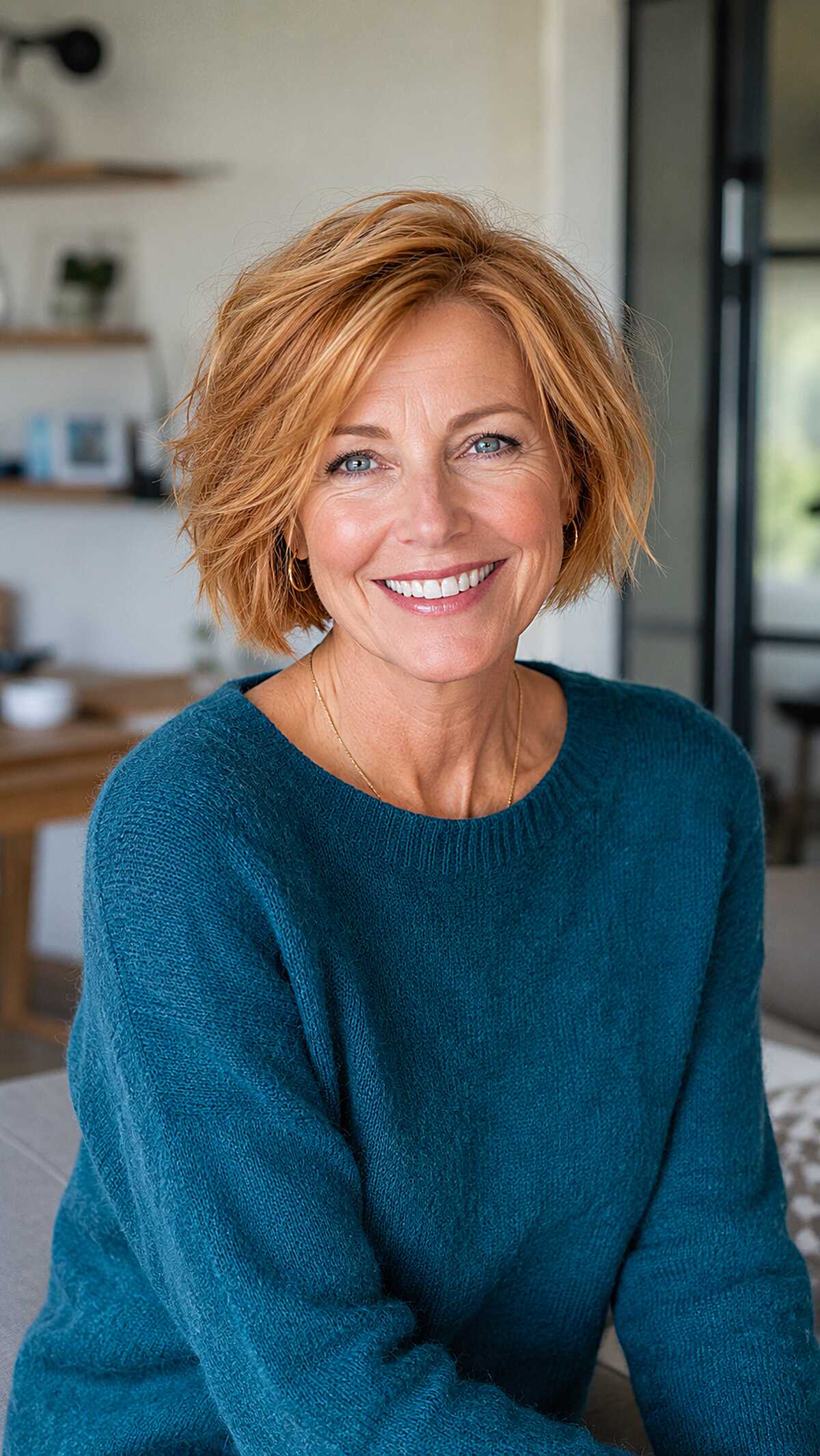 Strawberry copper short bob with flippy textured ends