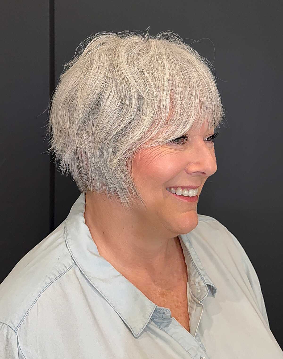 Textured silver bixie with choppy fringe and layers