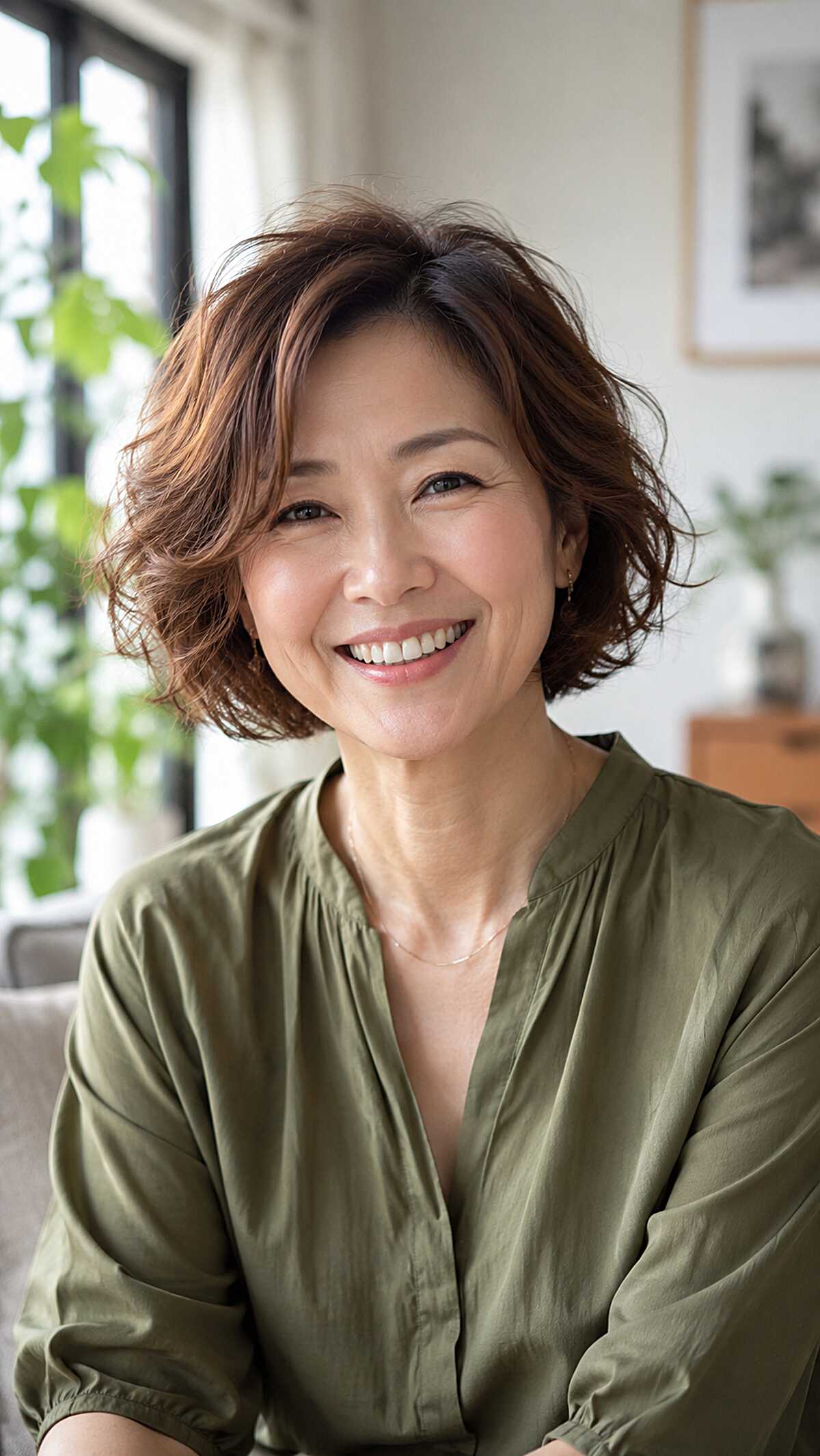 Warm brown short flippy bob with copper undertones