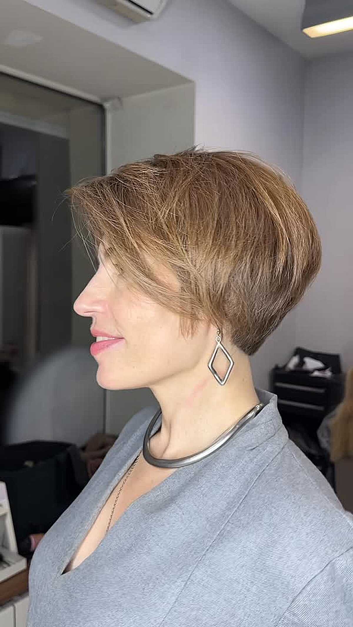 Warm caramel bixie with tapered sides and textured top