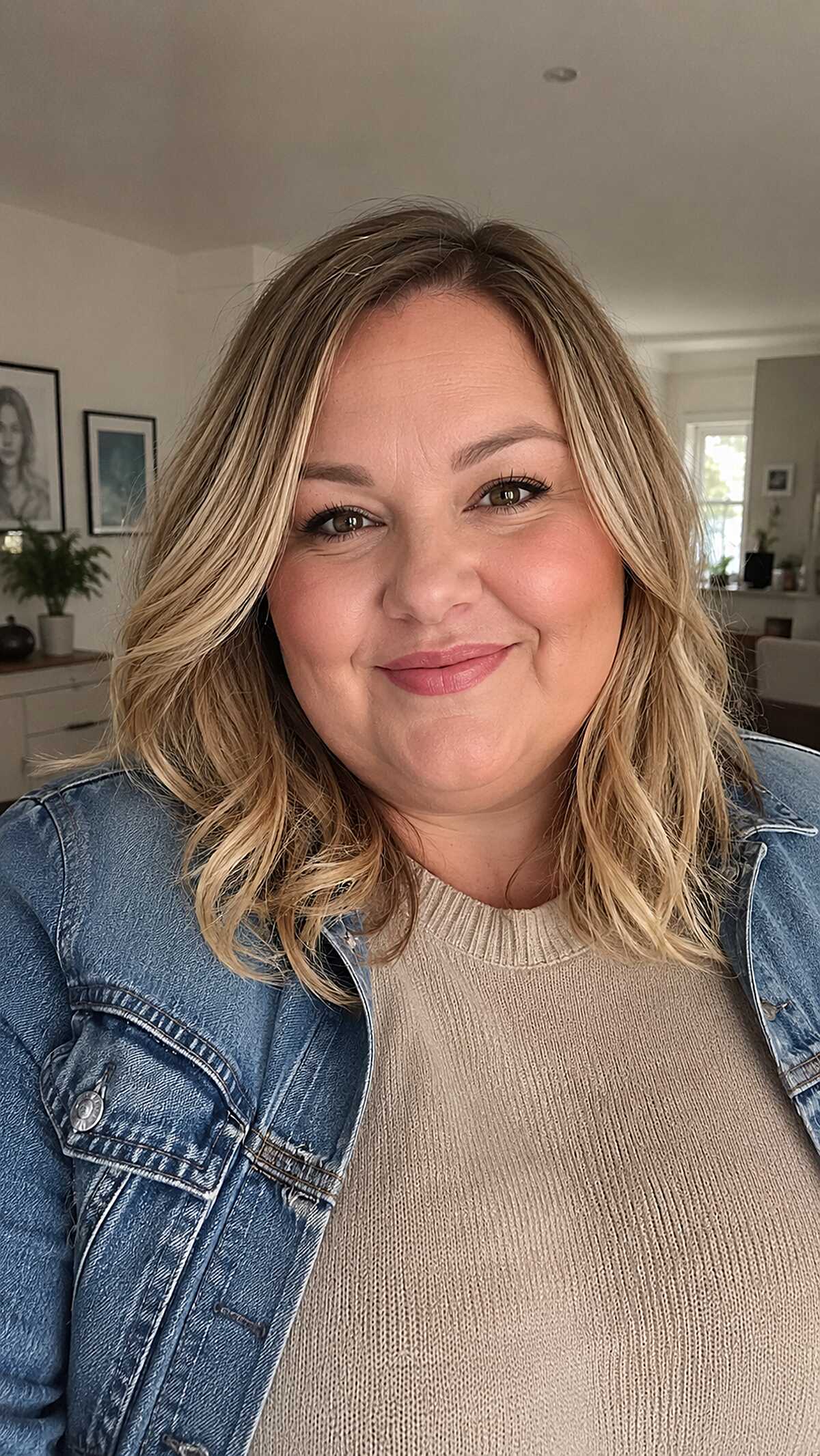 Buttery blonde long bob with soft waves and center part