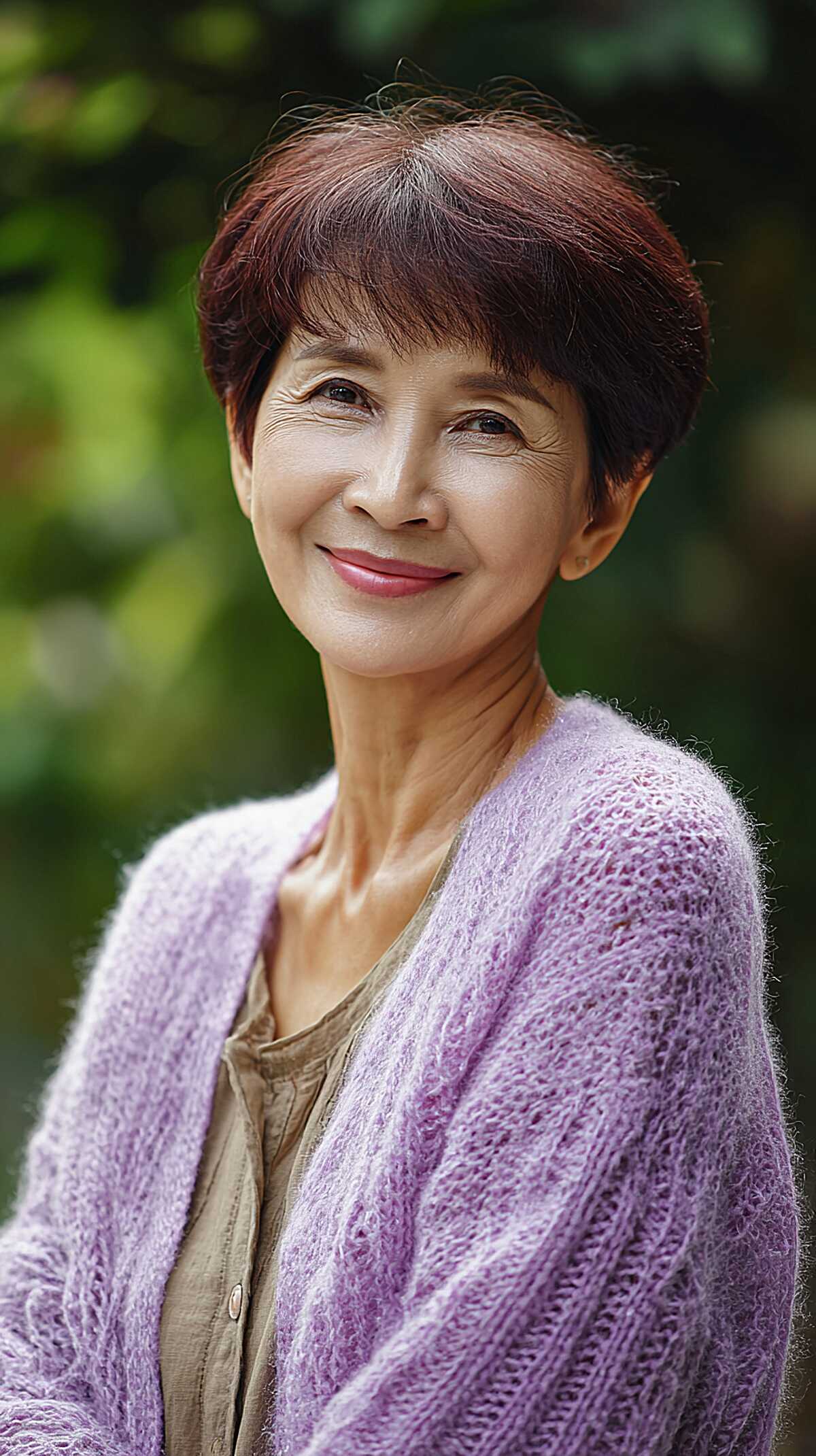 Deep mahogany long pixie with wispy fringe