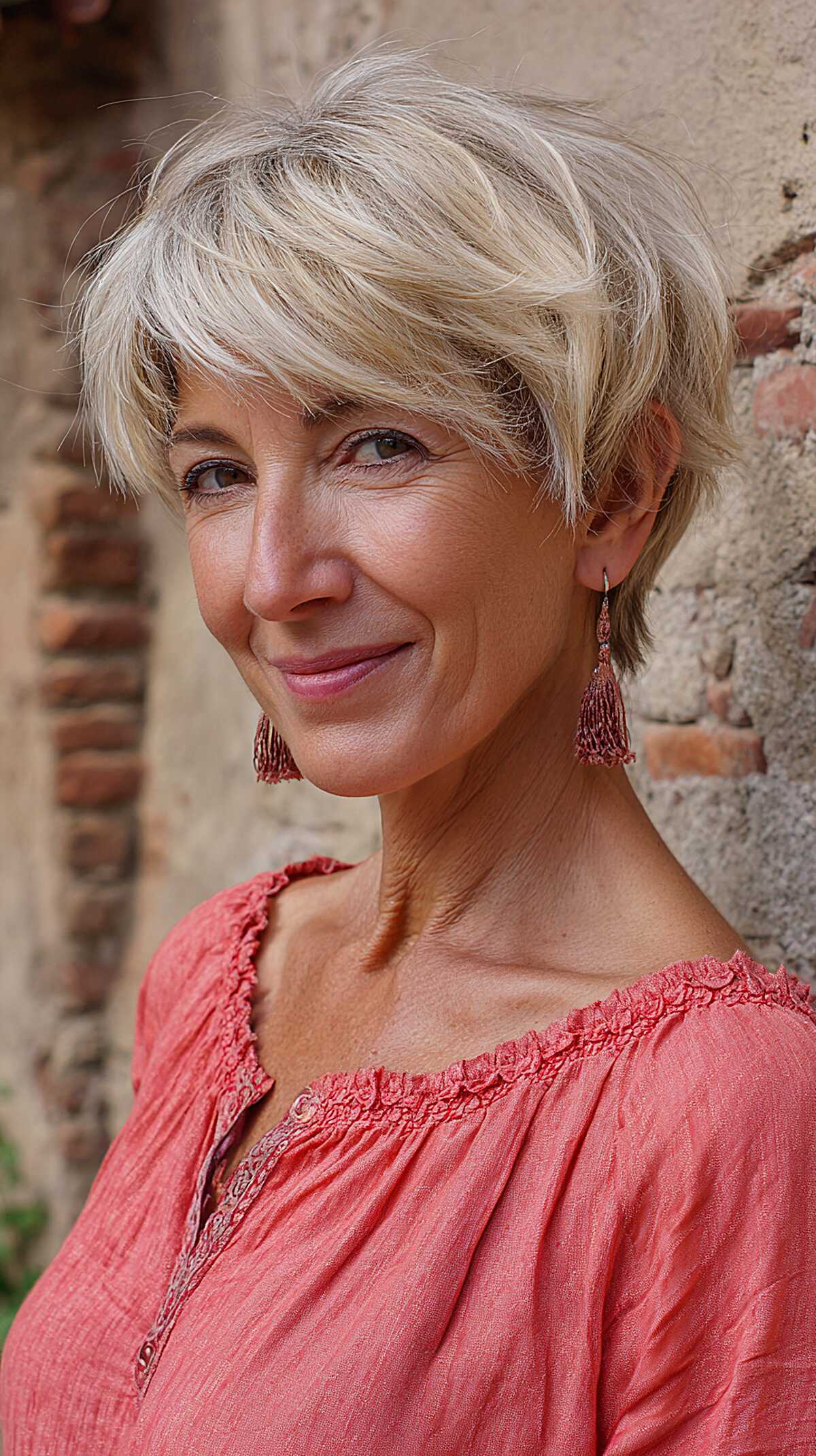 Platinum shaggy long pixie with piecey bangs