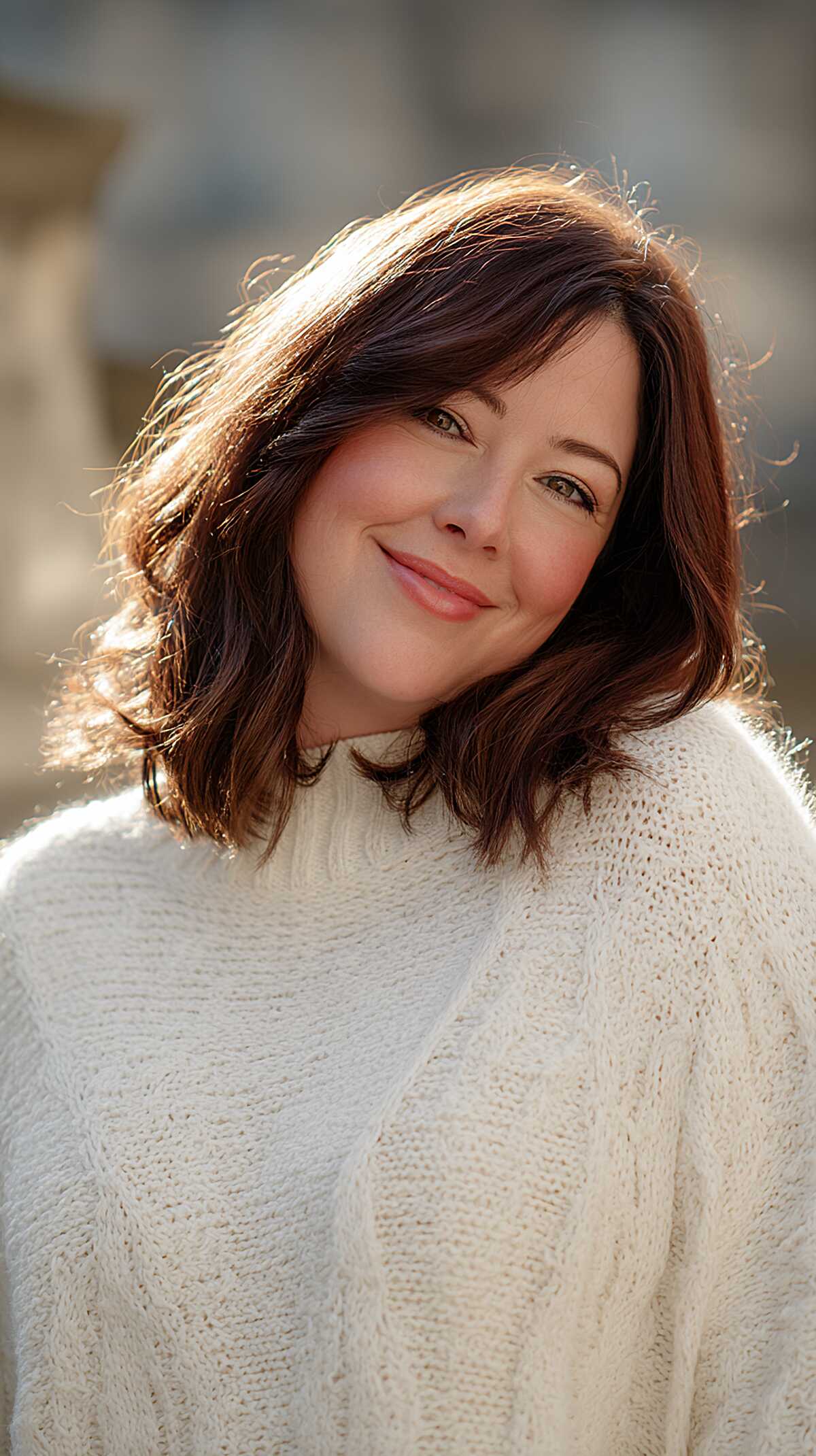 Rich chocolate brown layered bob with gentle side part