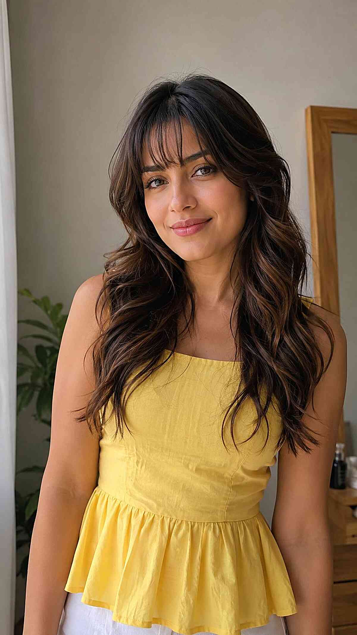 Soft Wavy Layers with Bangs