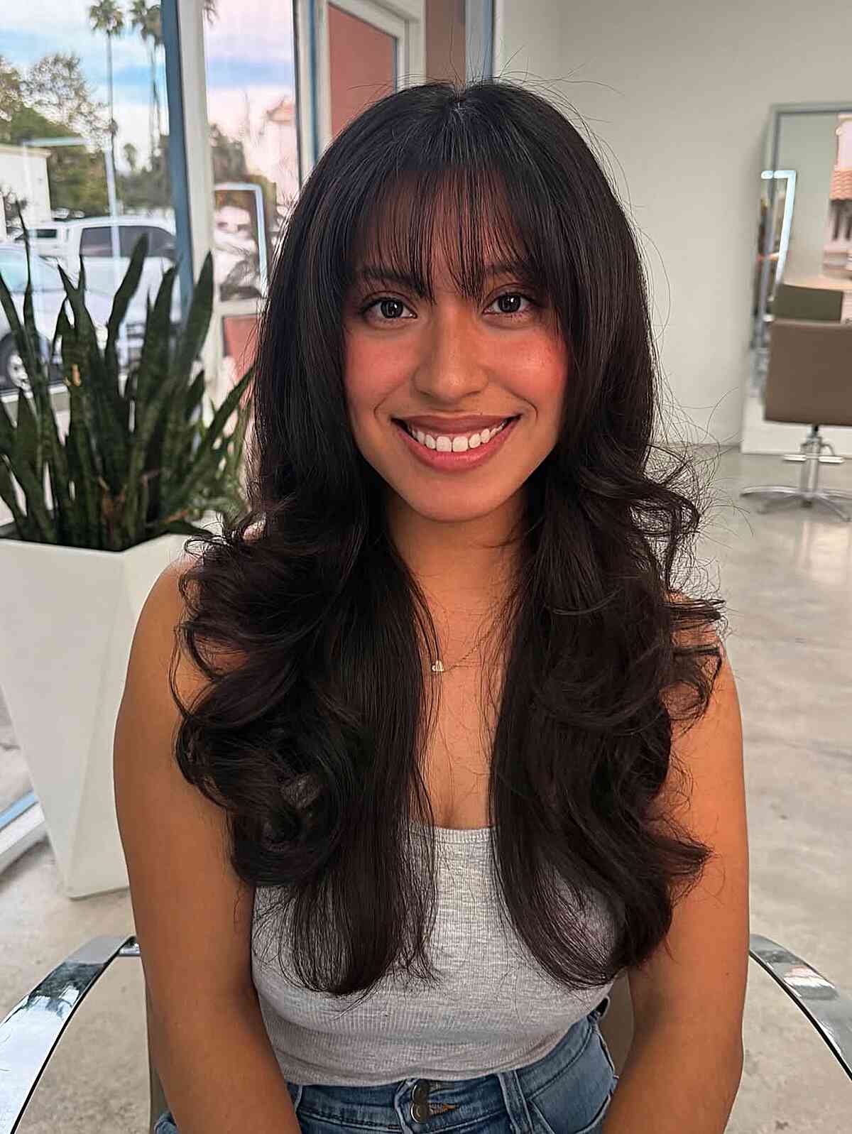 Stylish Wispy Bangs on Long Layered Hair