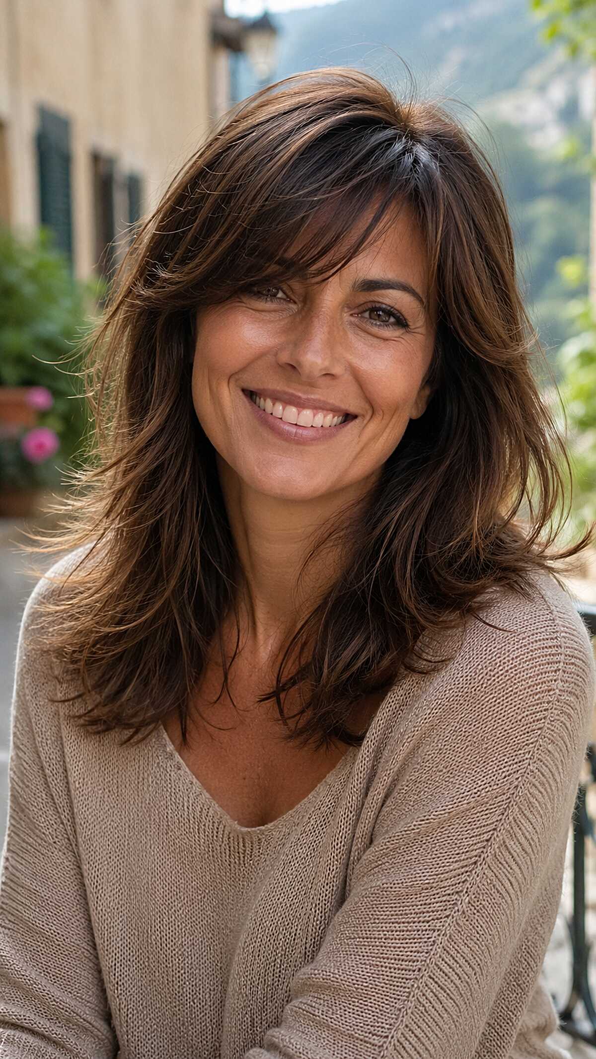 Brunette Shag with Feathered Side Bangs