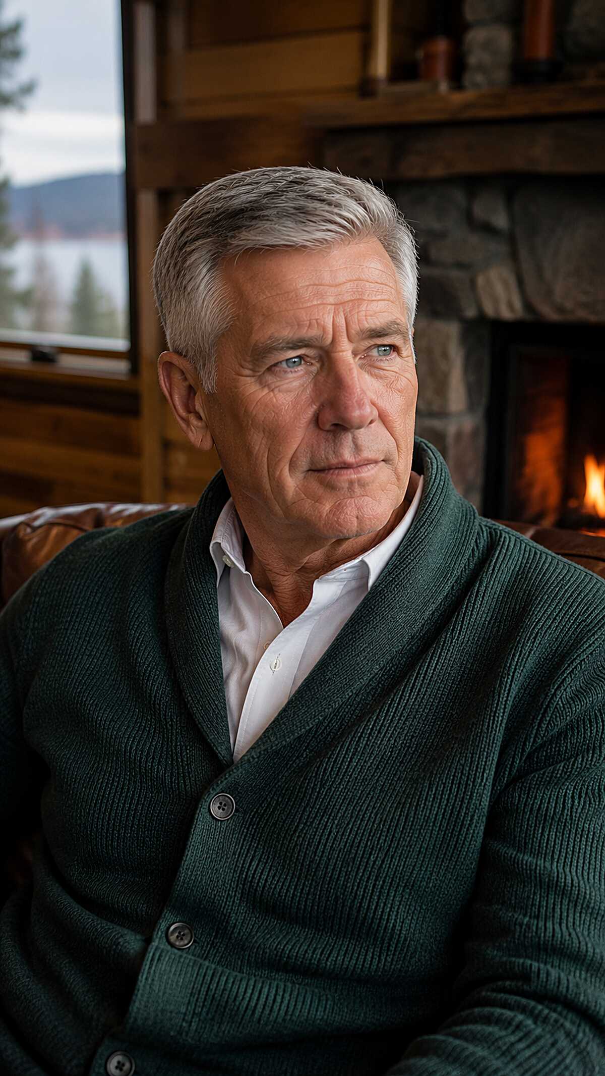 Classic short silver hair with a soft side part