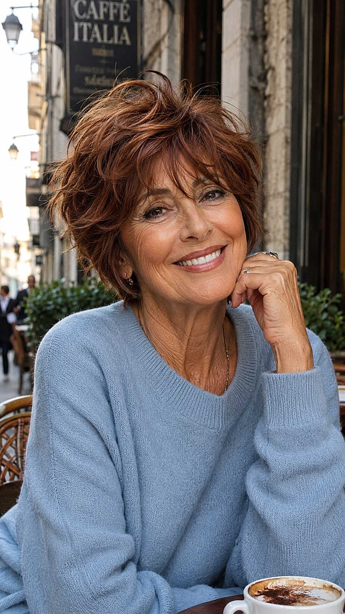 Copper auburn layered shag with side fringe over 60