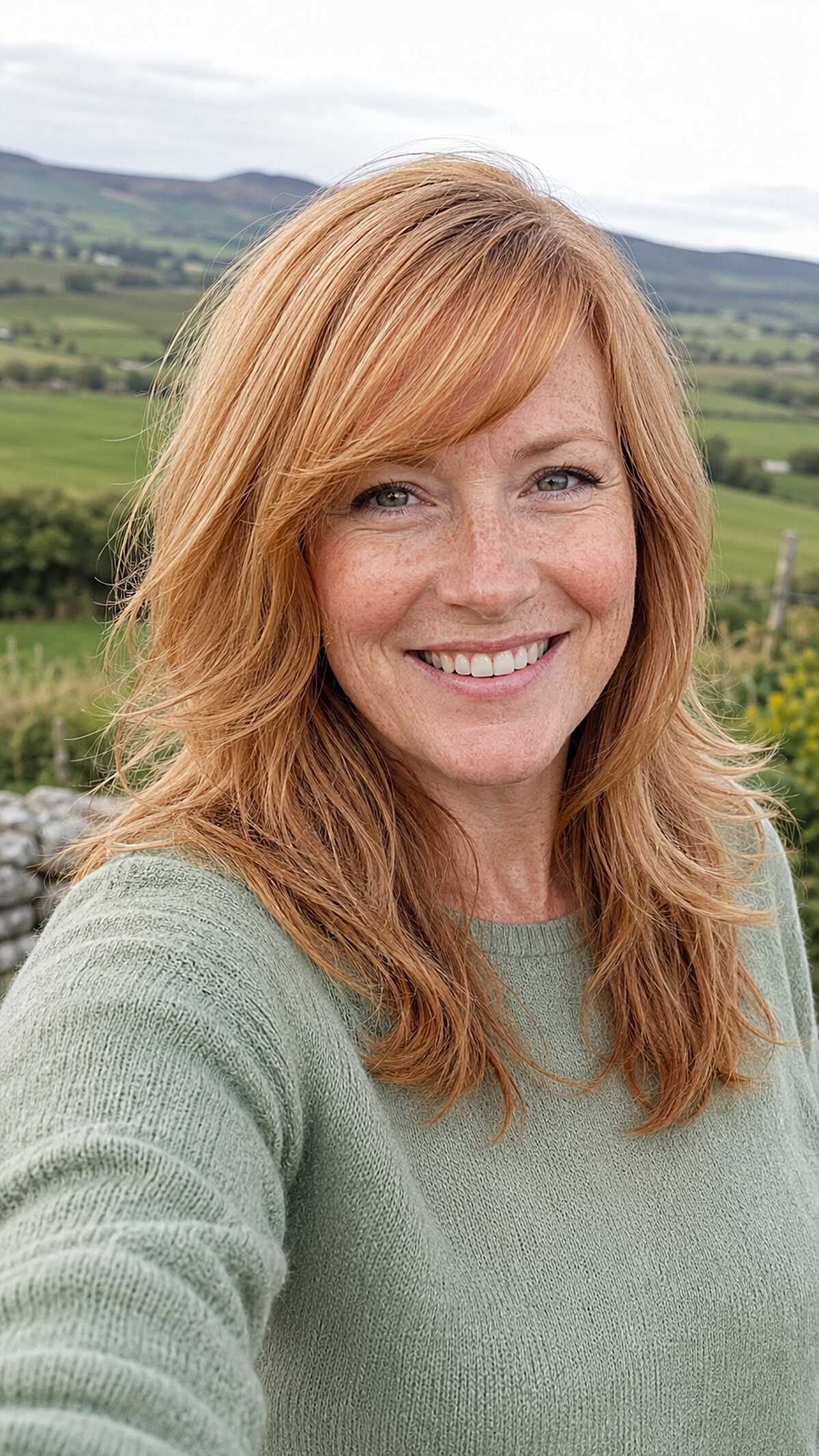 Copper Red Tousled Layers with Wispy Side Bangs