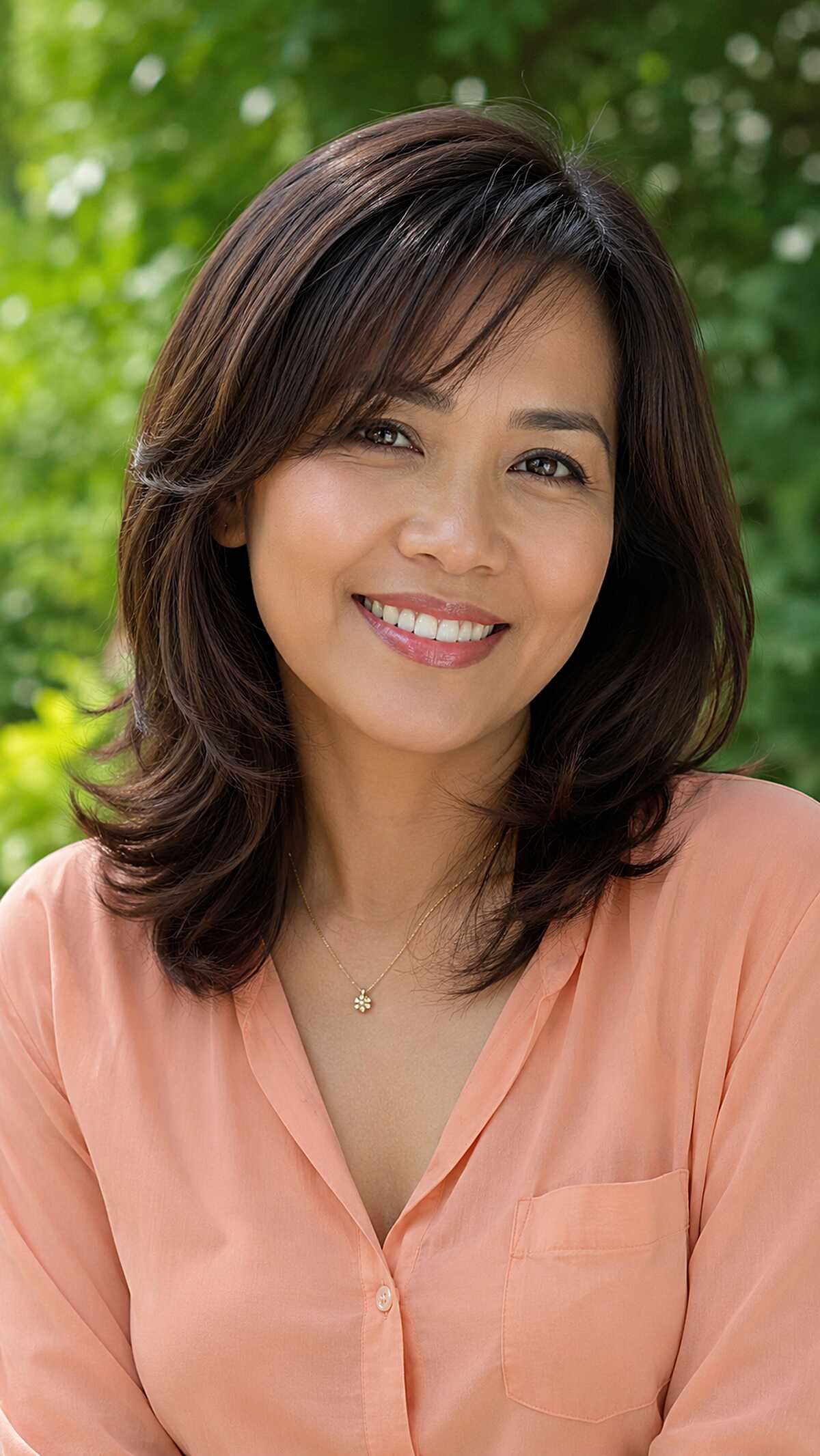 Dark Brunette Soft Layers with Peek-a-Boo Side Bang